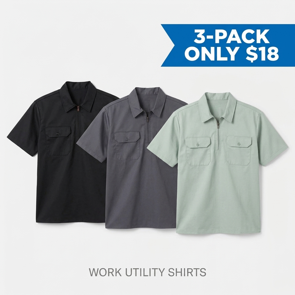 Men's Relaxed Fit 1/4 Zip Short Sleeve Work Shirt