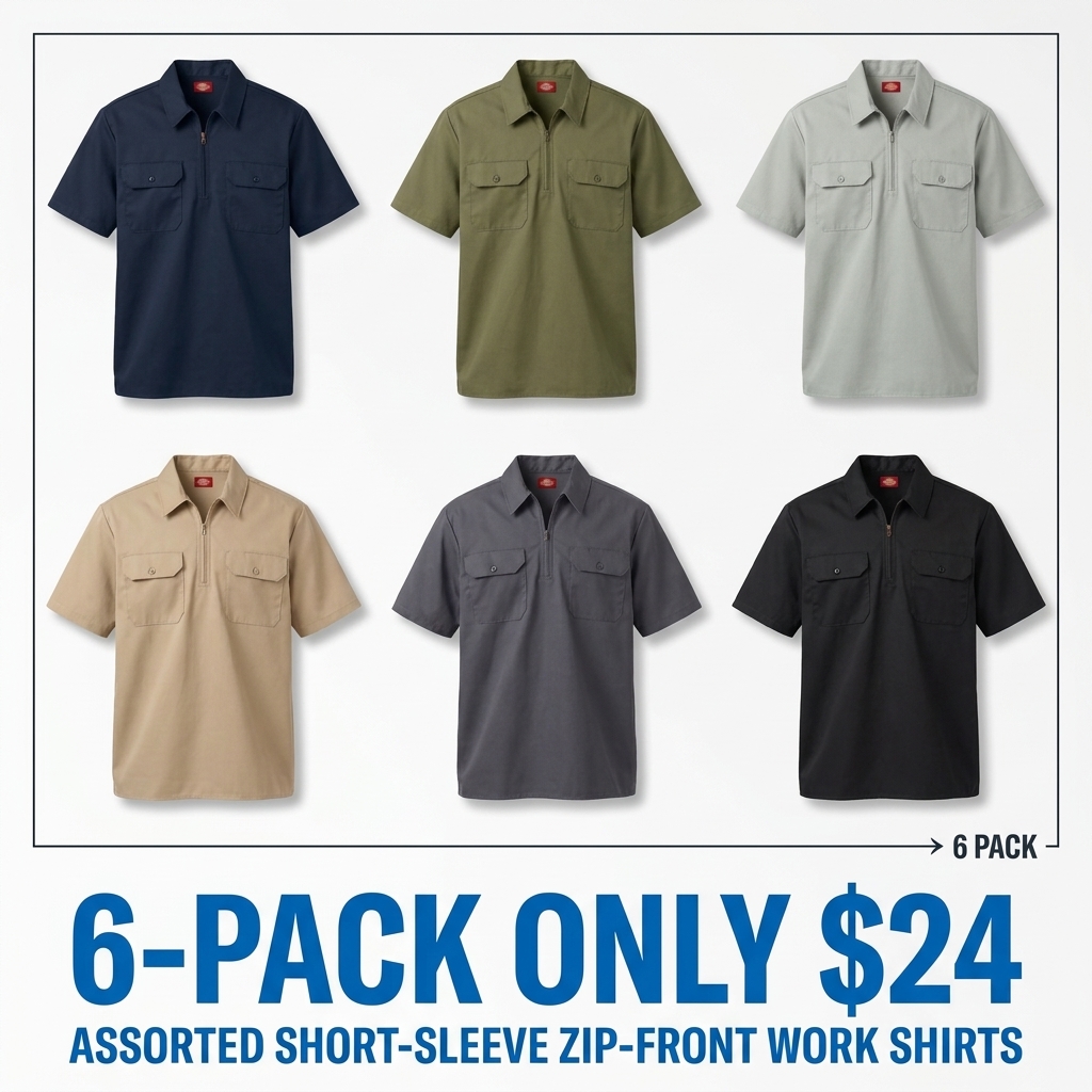 Men's Relaxed Fit 1/4 Zip Short Sleeve Work Shirt