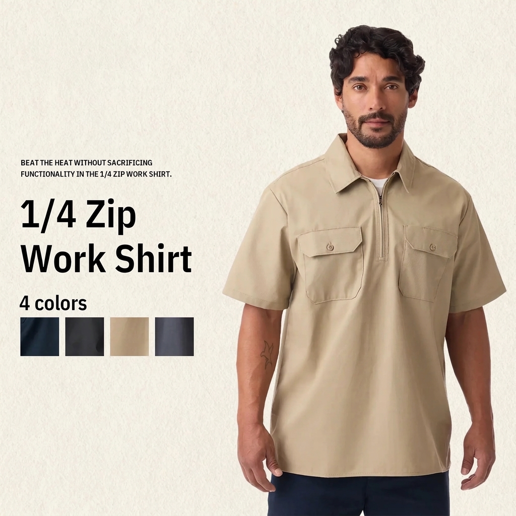 Men's Relaxed Fit 1/4 Zip Short Sleeve Work Shirt