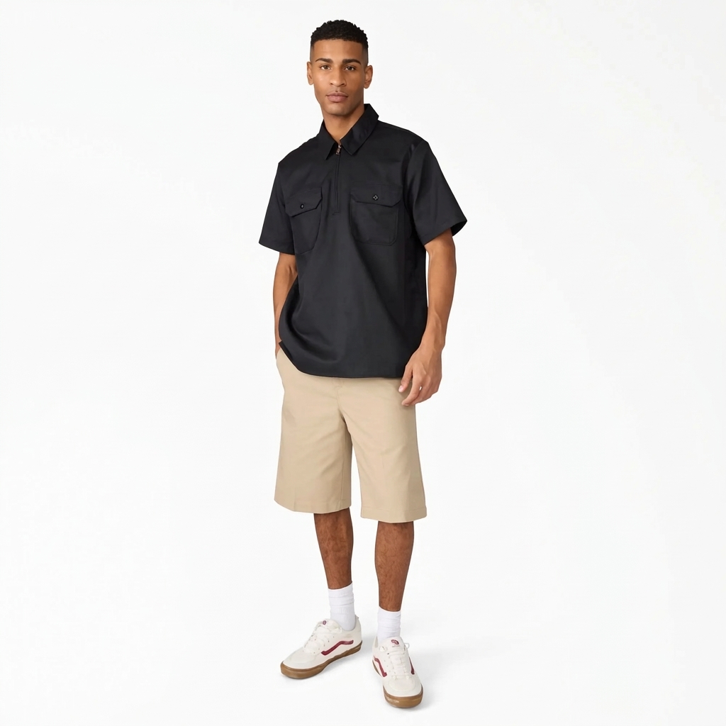 Men's Relaxed Fit 1/4 Zip Short Sleeve Work Shirt