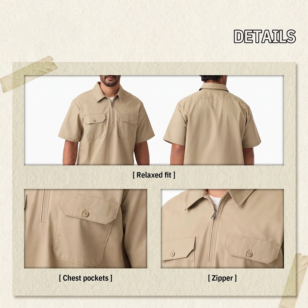 Men's Relaxed Fit 1/4 Zip Short Sleeve Work Shirt