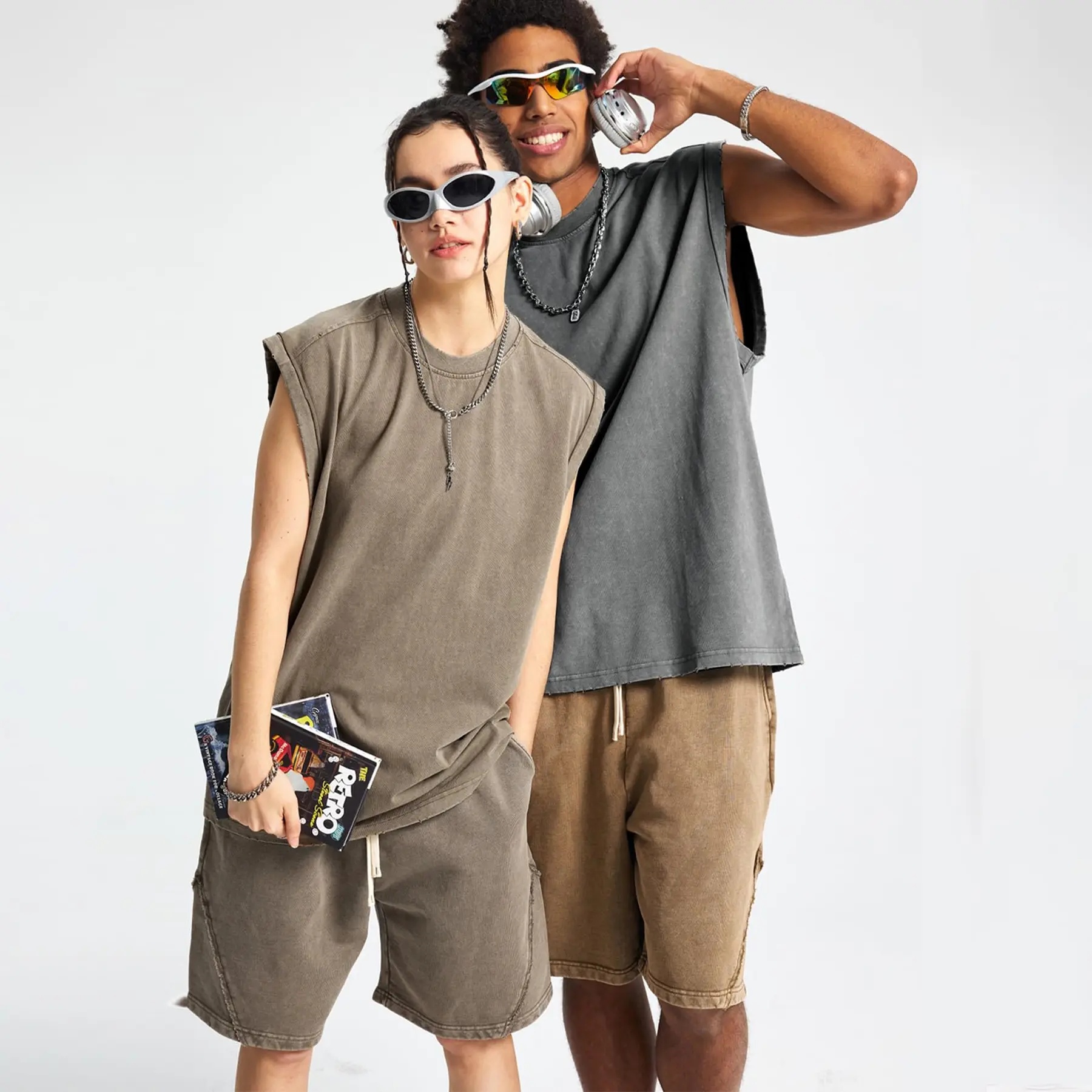 Unisex Acid-Wash Cotton Muscle Tank Top
