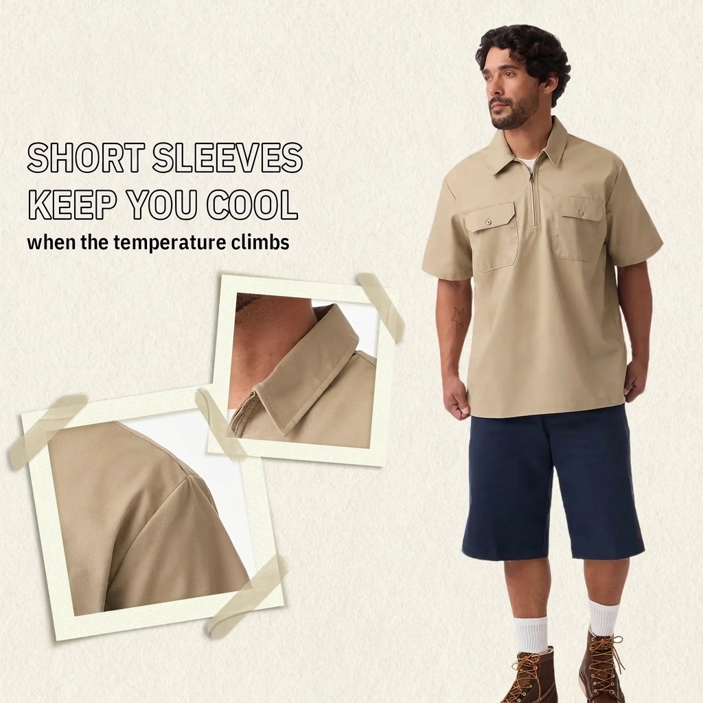 Men's Relaxed Fit 1/4 Zip Short Sleeve Work Shirt