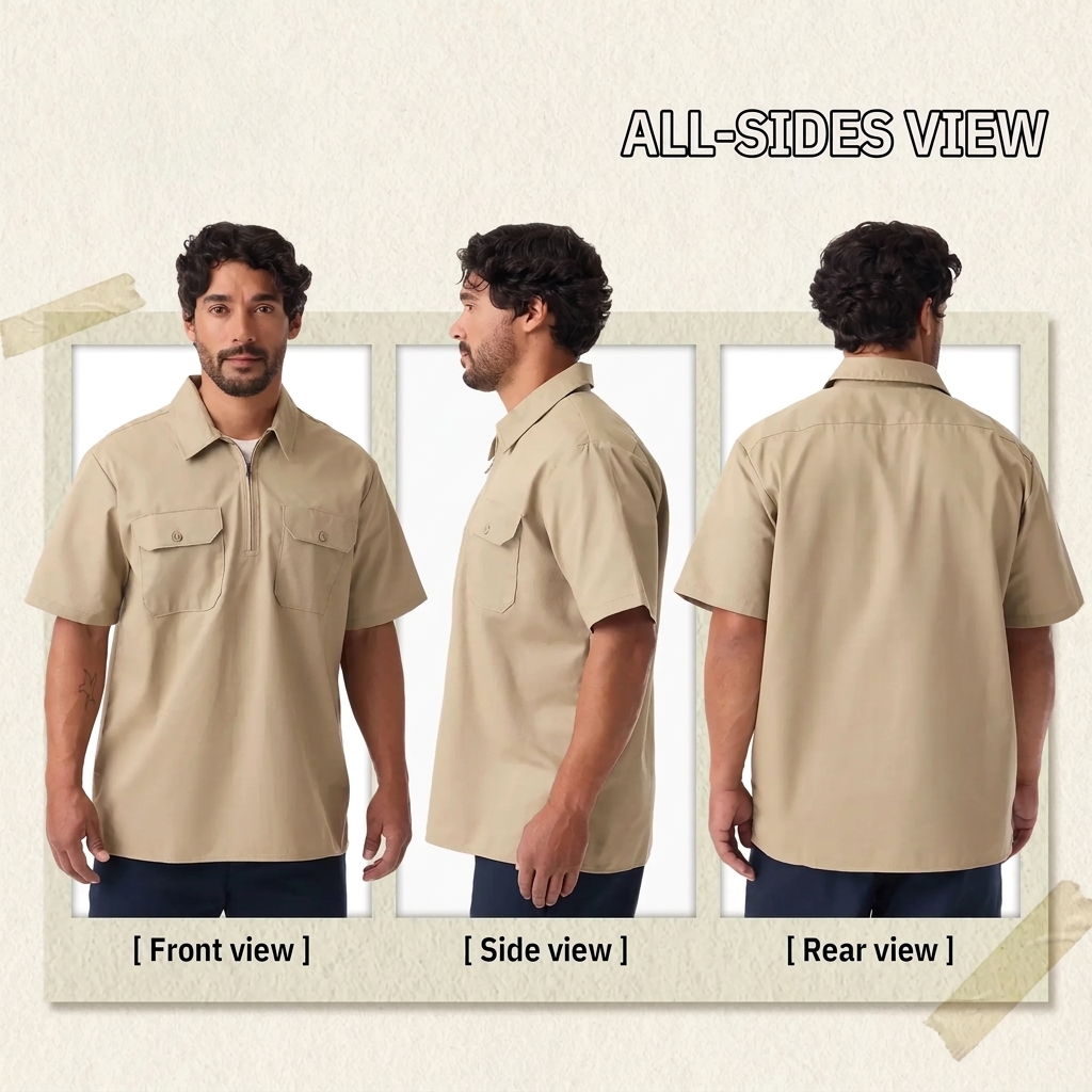 Men's Relaxed Fit 1/4 Zip Short Sleeve Work Shirt