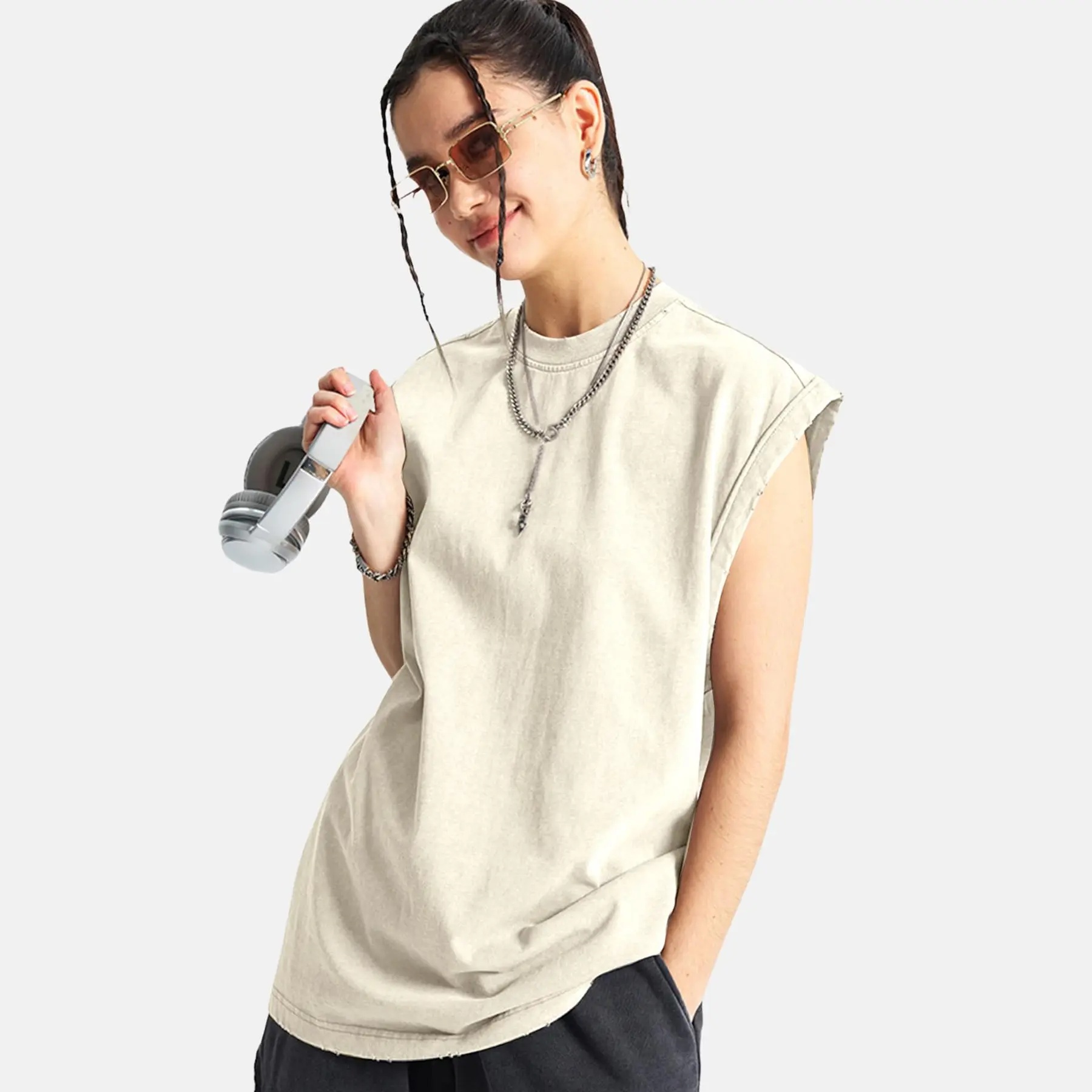 Unisex Acid-Wash Cotton Muscle Tank Top