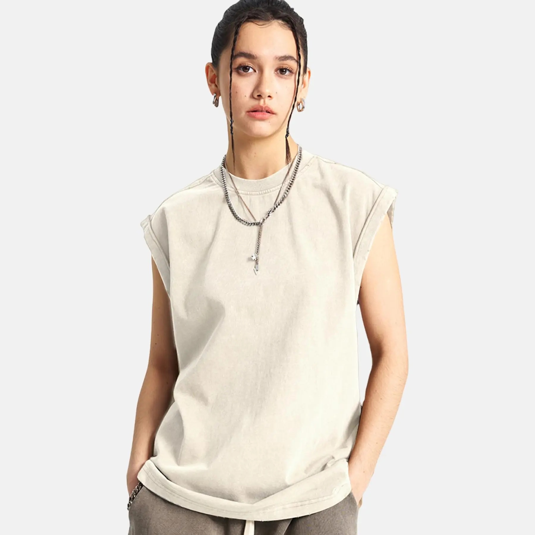 Unisex Acid-Wash Cotton Muscle Tank Top