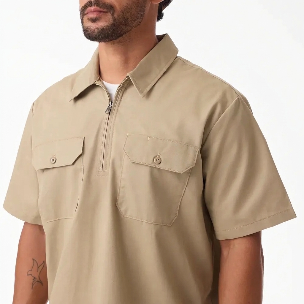 Men's Relaxed Fit 1/4 Zip Short Sleeve Work Shirt