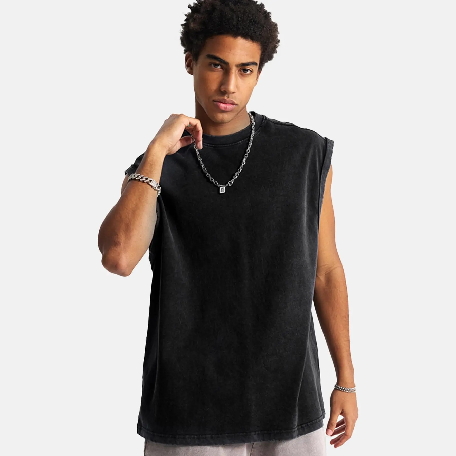 Unisex Acid-Wash Cotton Muscle Tank Top