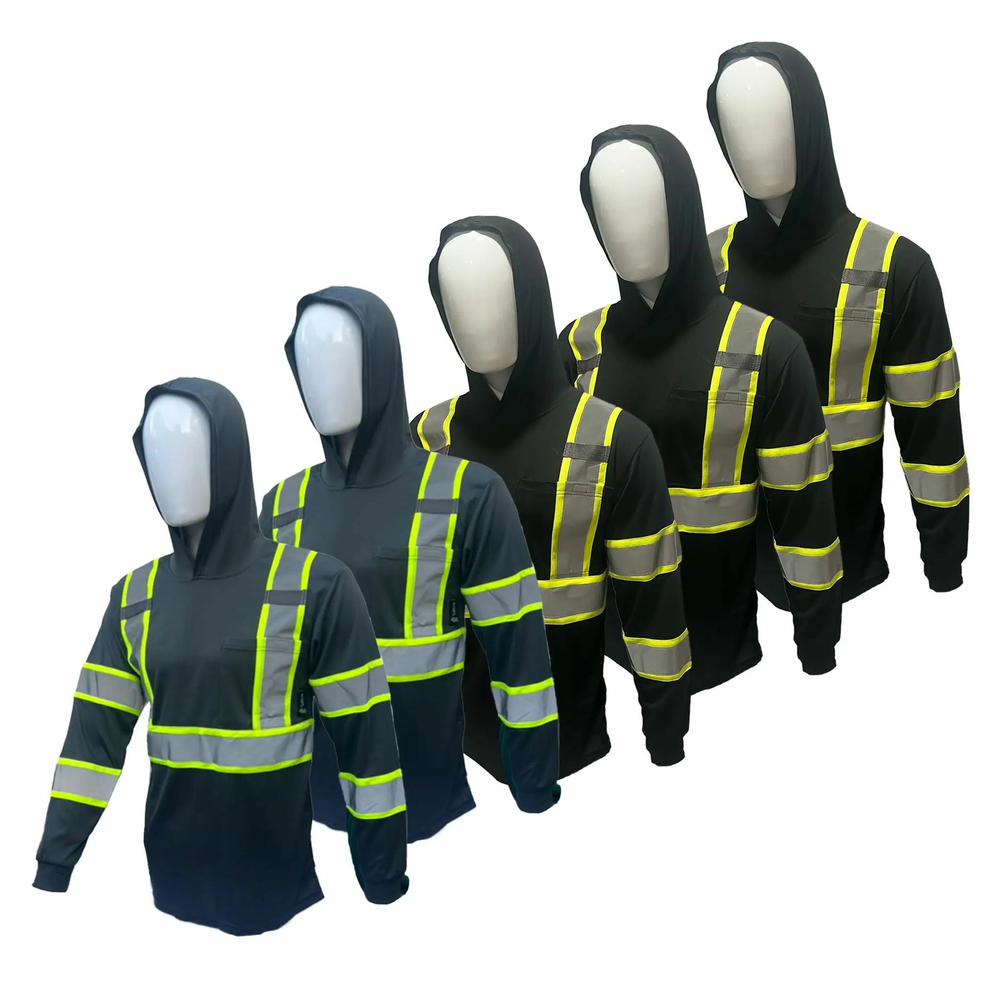 5 PACK SHIRT High Visibility Hoodie Long Sleeve Safety Shirt with hoodie Polyester Birdeye Mesh in various color