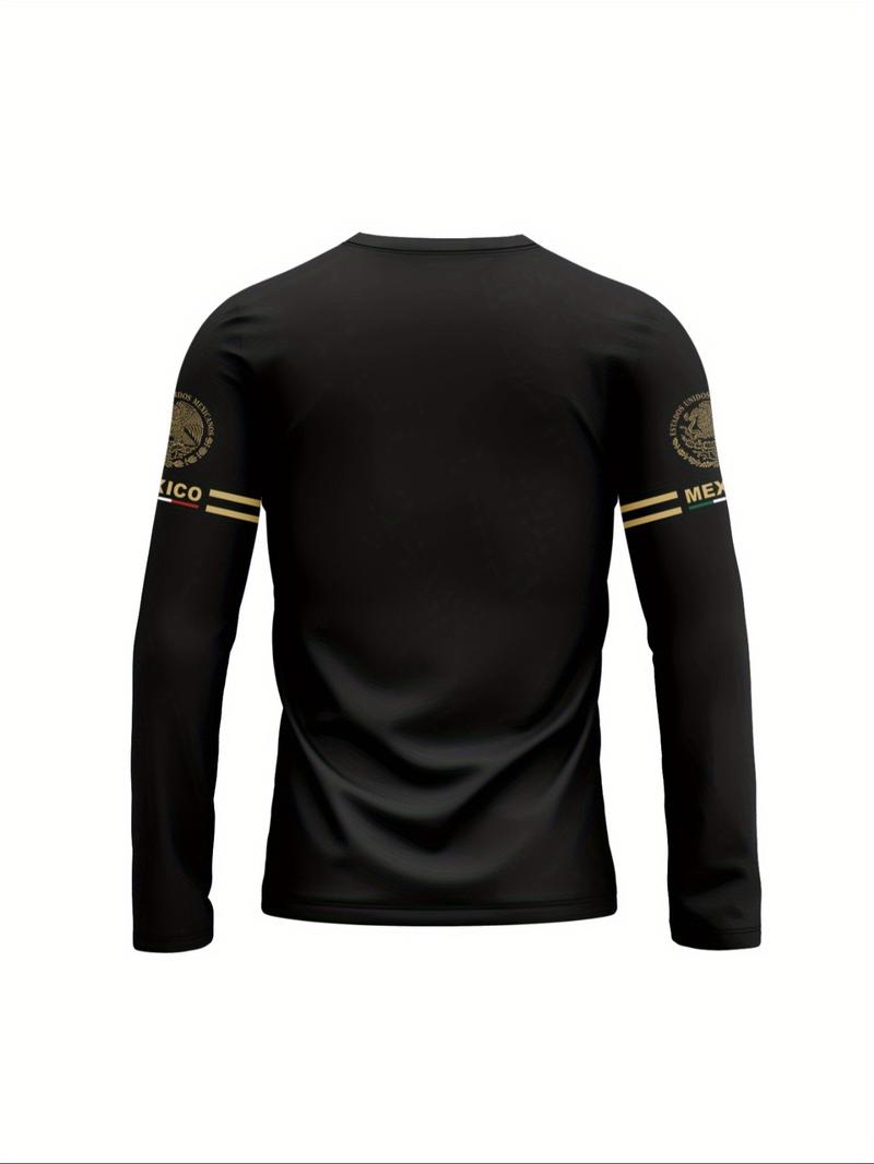 Men's 3D Print Long Sleeve T-Shirt, Breathable Comfort, Casual Sports Mexican Pattern, Fitted Crop Top, All Seasons Wear Men's 3D Print Long Sleeve T-Shirt, Breathable Comfort, Casual Sports Mexican Pattern, Fitted Crop Top, All Seasons Wear