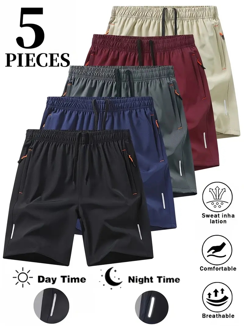 Men’s 5-Pack Quick-Dry Athletic Shorts with Zip Pockets
