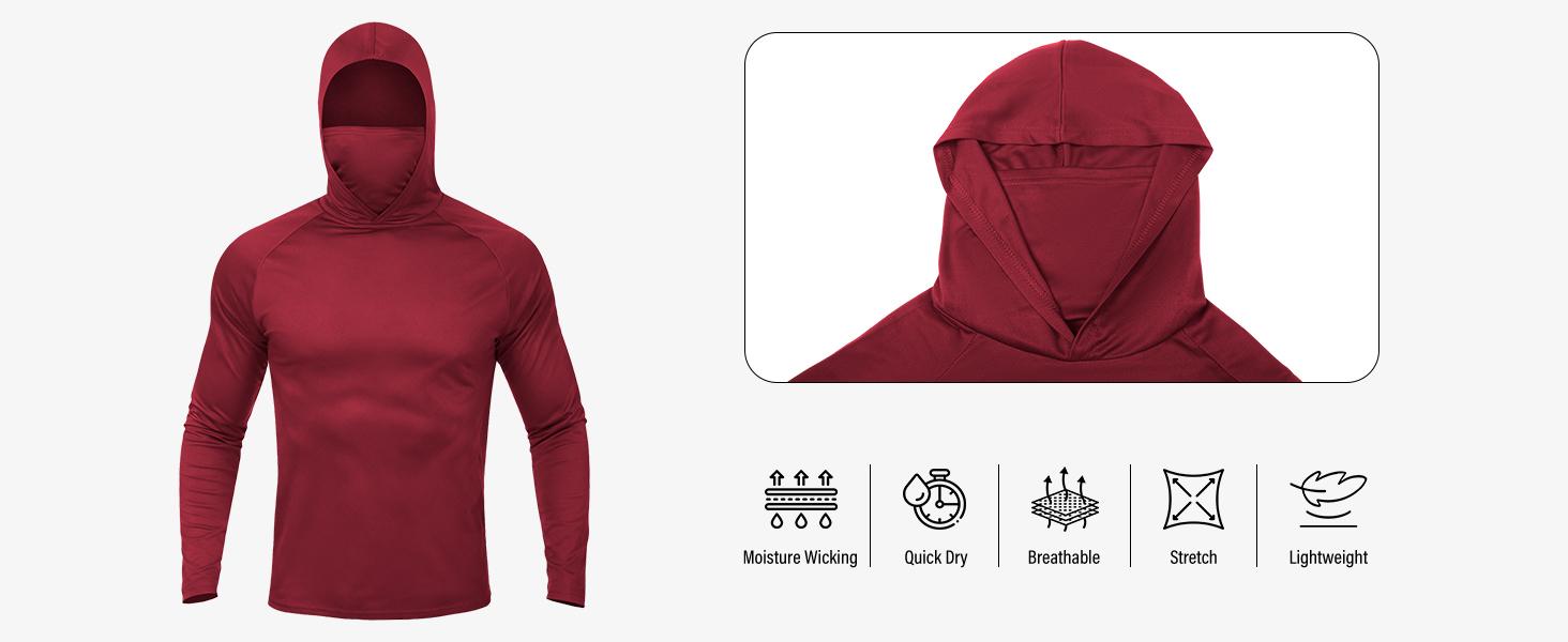 3  PACKS  Men's Athletic Hoodies Long Sleeve Fishing Shirts for Men Hooded   Set with Face Mask