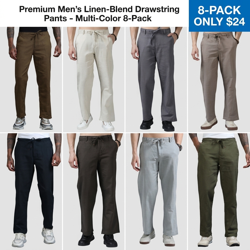 Men's Relaxed Linen Blend Drawstring Pants
