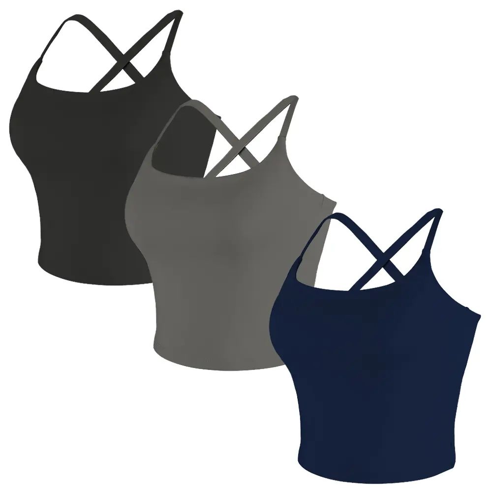 【3-Day Shipping】2026 New Adjustable Straps Built-in Bra Tank Top - Cross Back VS Spaghetti Straps & Scoop Neck, Slim Cute Buttery Soft Thicker Fabric Longline Sports Bra with Built-in One-Piece Bra Pads Yoga Wear Fitness Yoga Gym Activewear