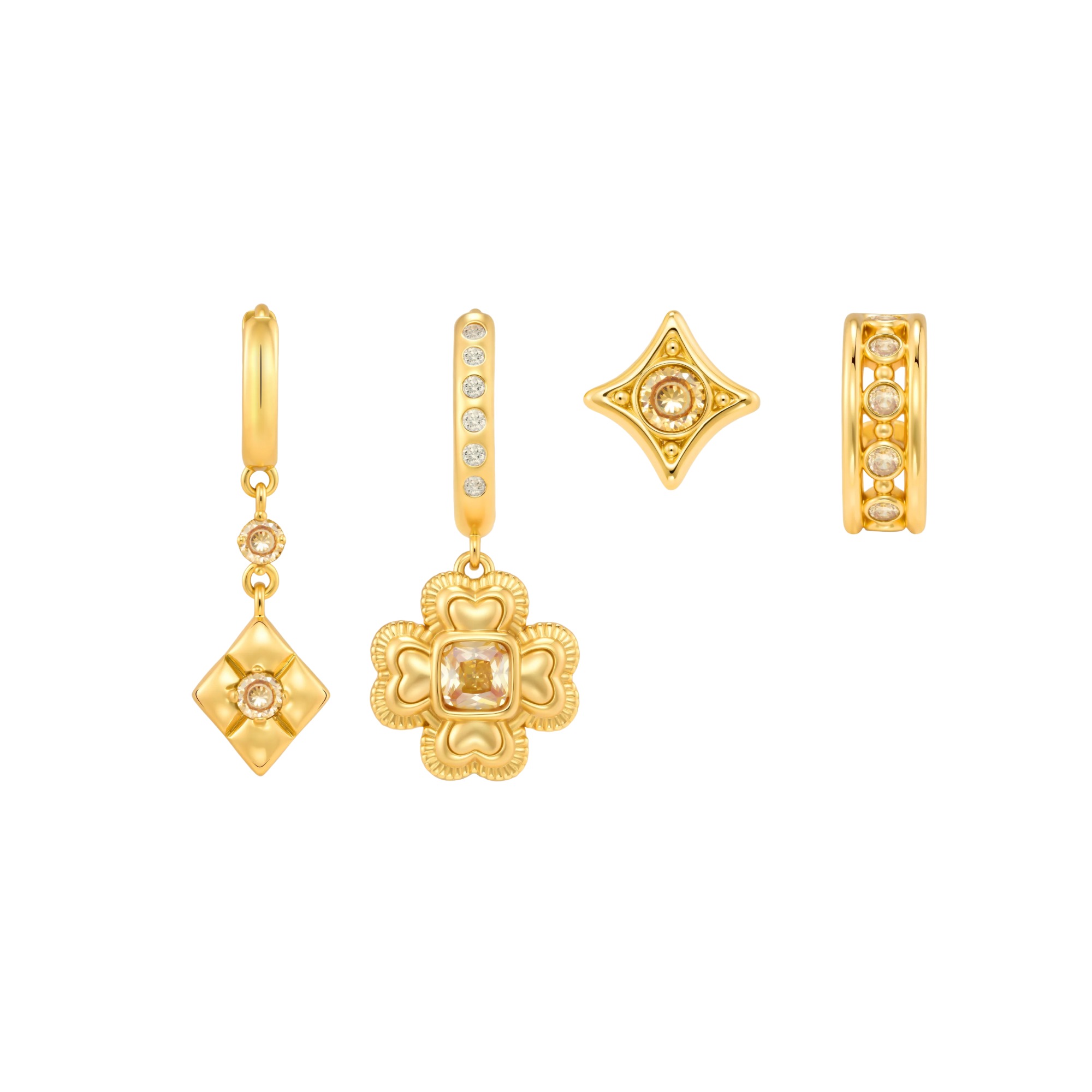 Évadné 14K Gold Rhombus Floral Earrings 