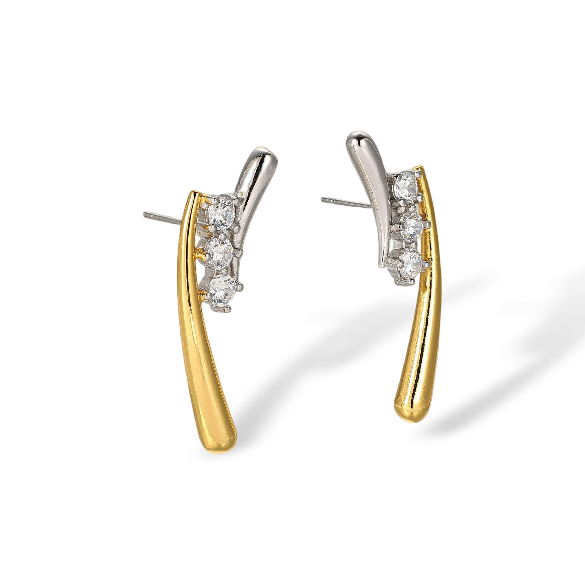 Agatha Two Tone Curved Line Stud Earrings