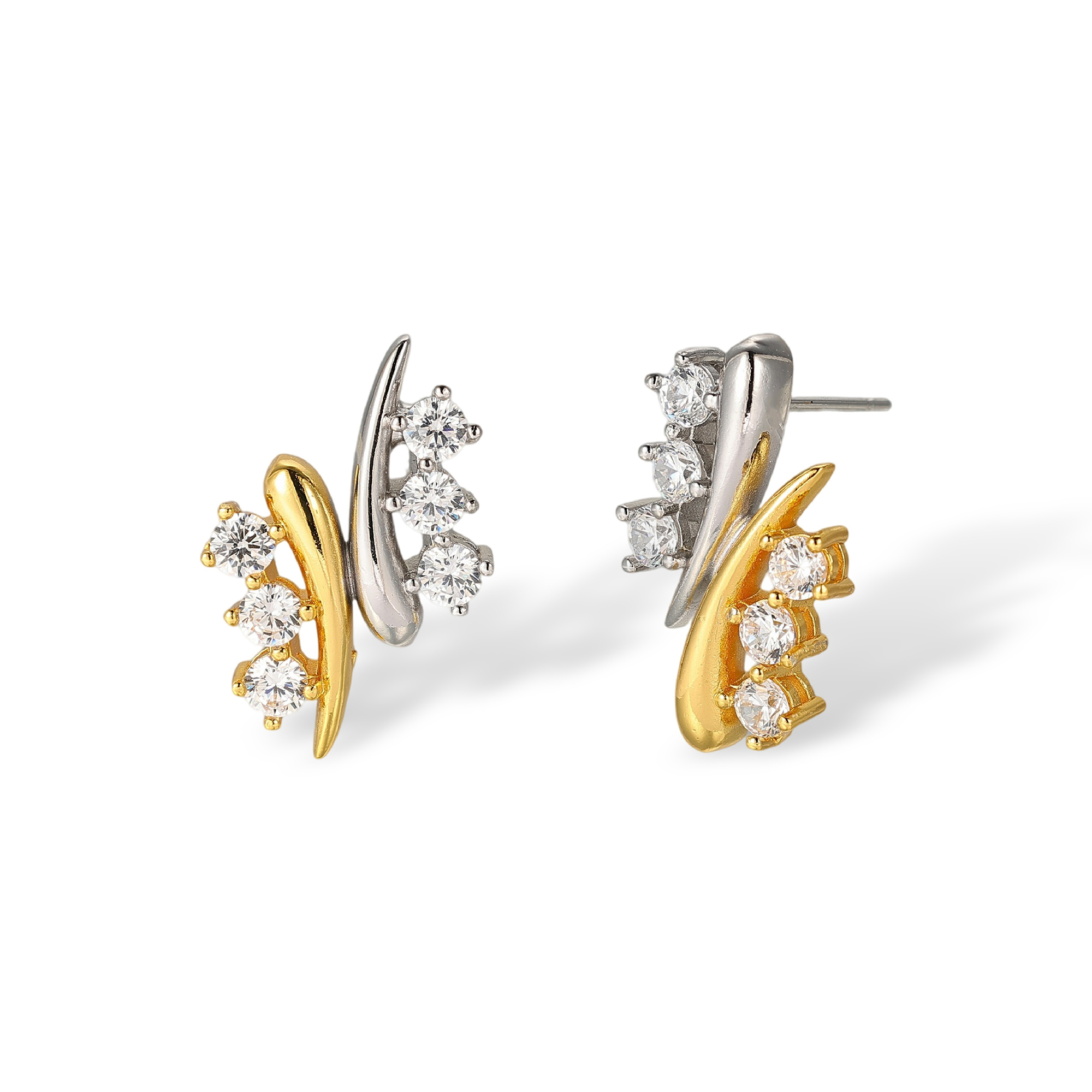 Agatha Two Tone Curved Branch Stud Earrings
