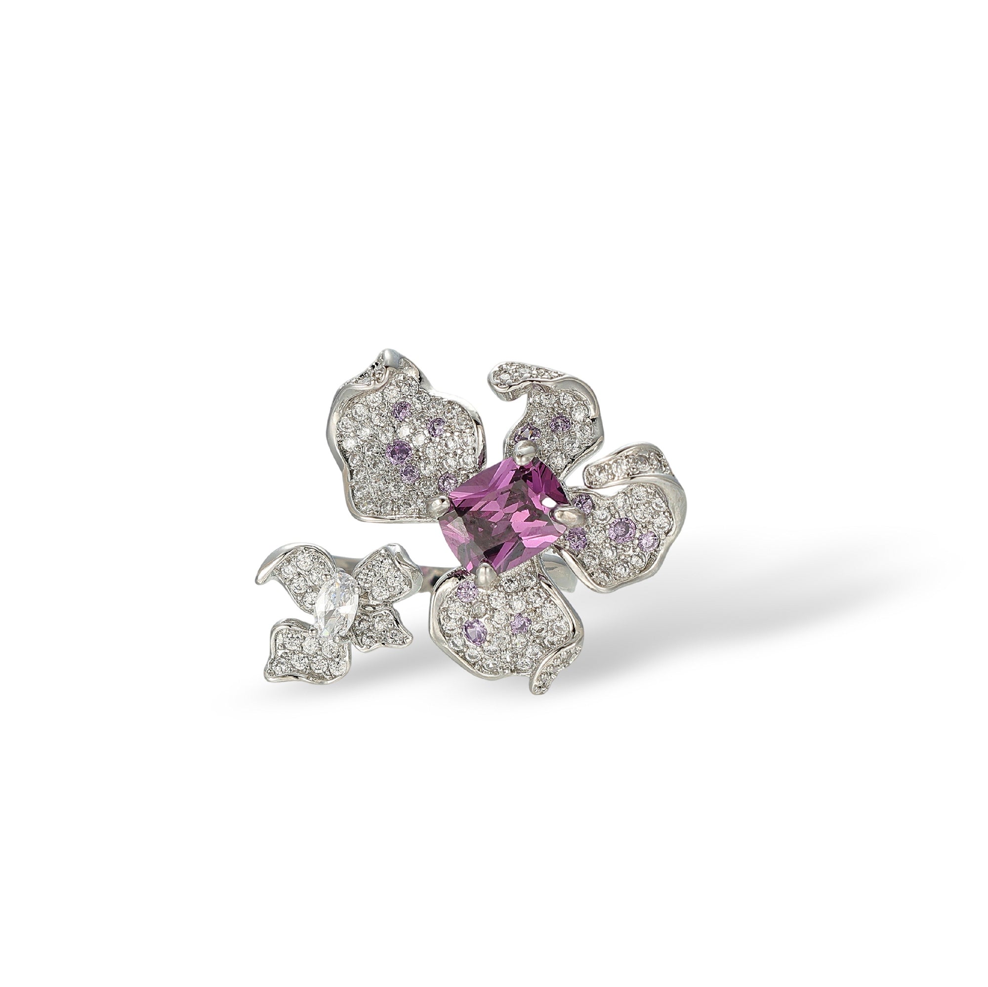 Alicia Purple Floral Open Ring