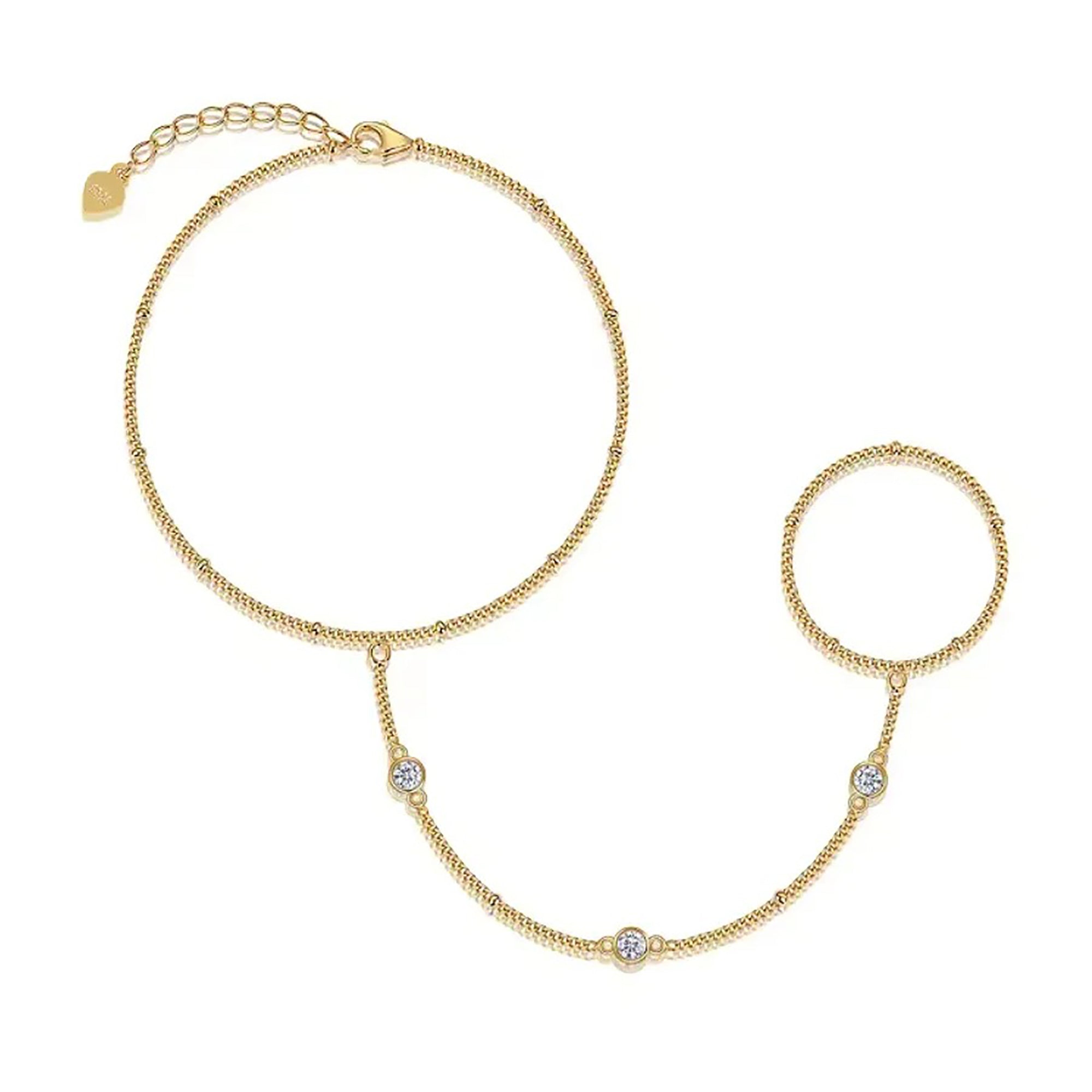 Amecie 18K Gold Round Moissanite Linked Finger Bracelet