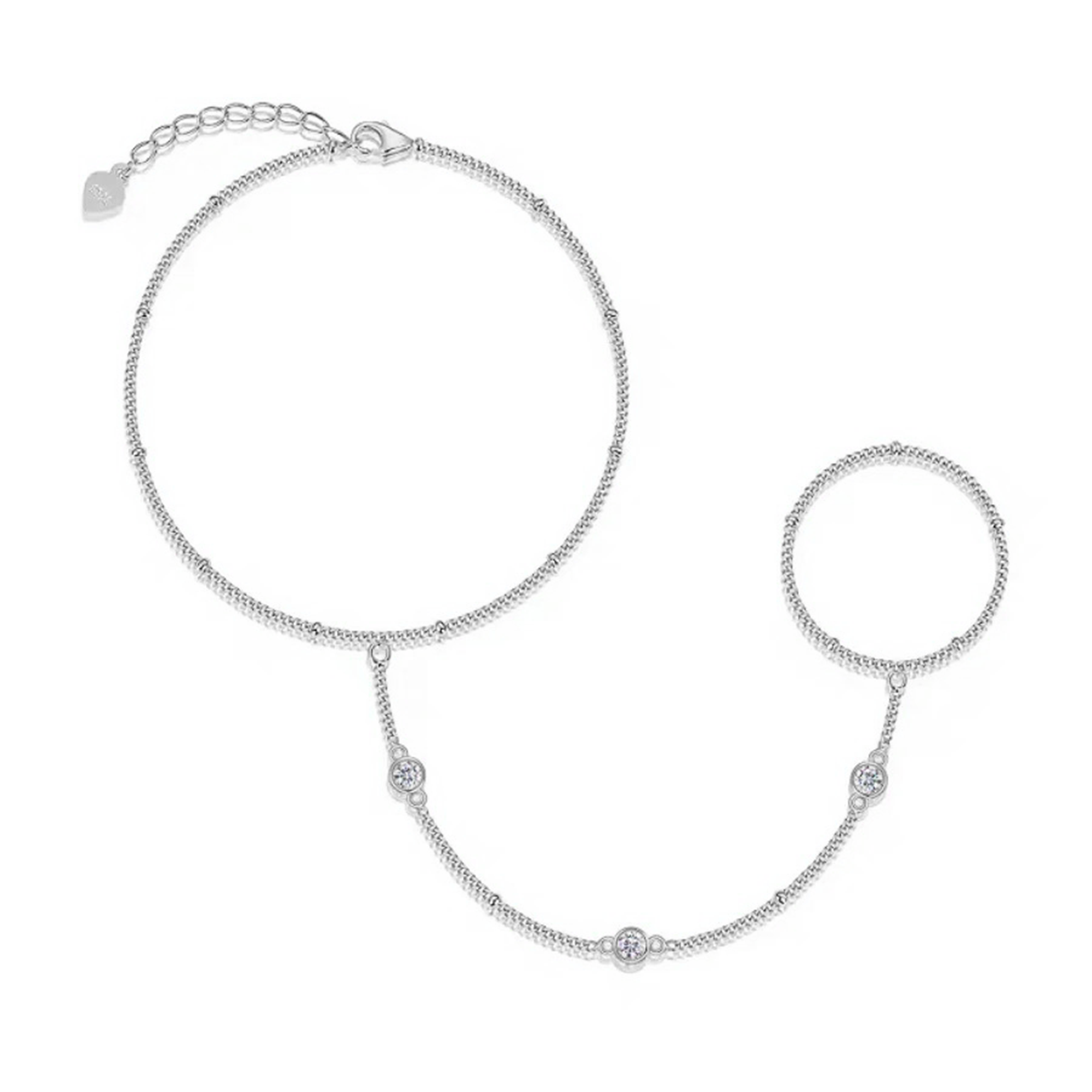 Amecie 18K Gold Round Moissanite Linked Finger Bracelet