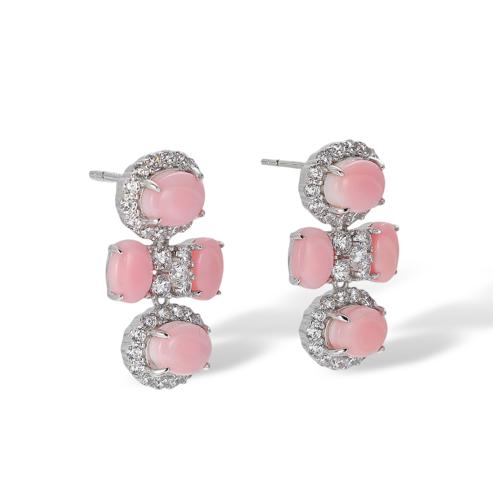 Antonie Pink Oval Queen Conch Cross Drop Earrings