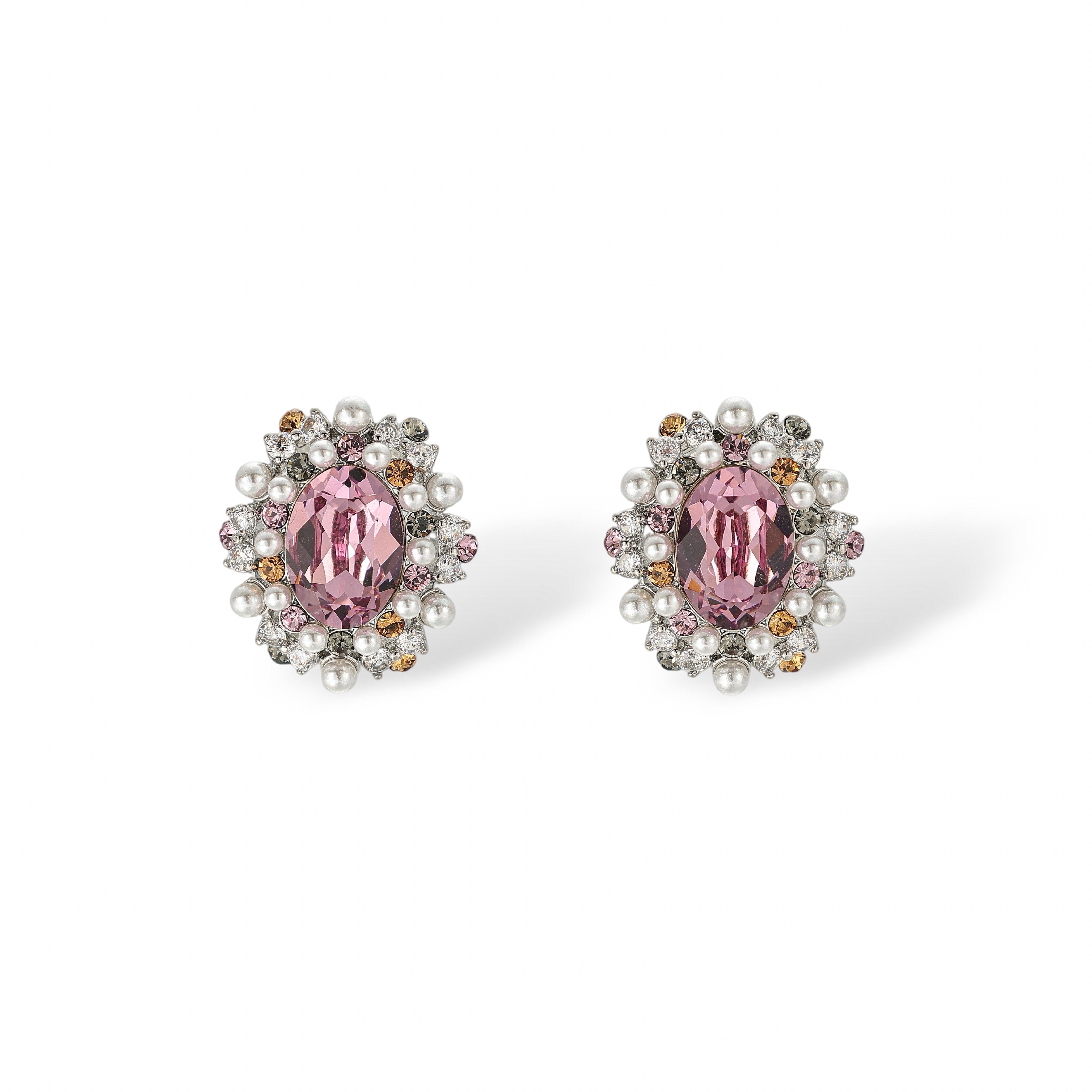 Aubépine Oval Pearl Stud Earrings