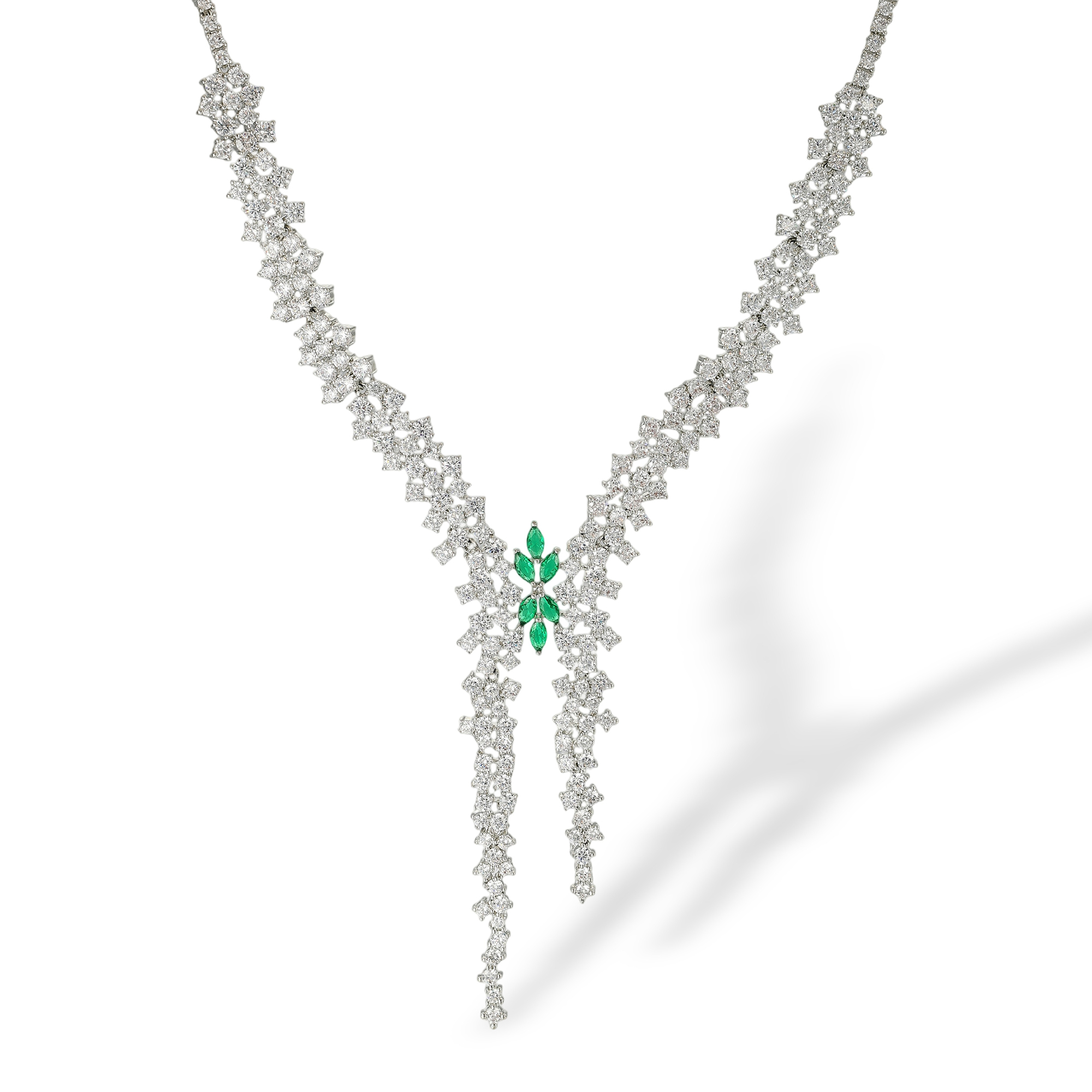 Axellane Green Marquise Leaf Drop Earrings & Necklace Set