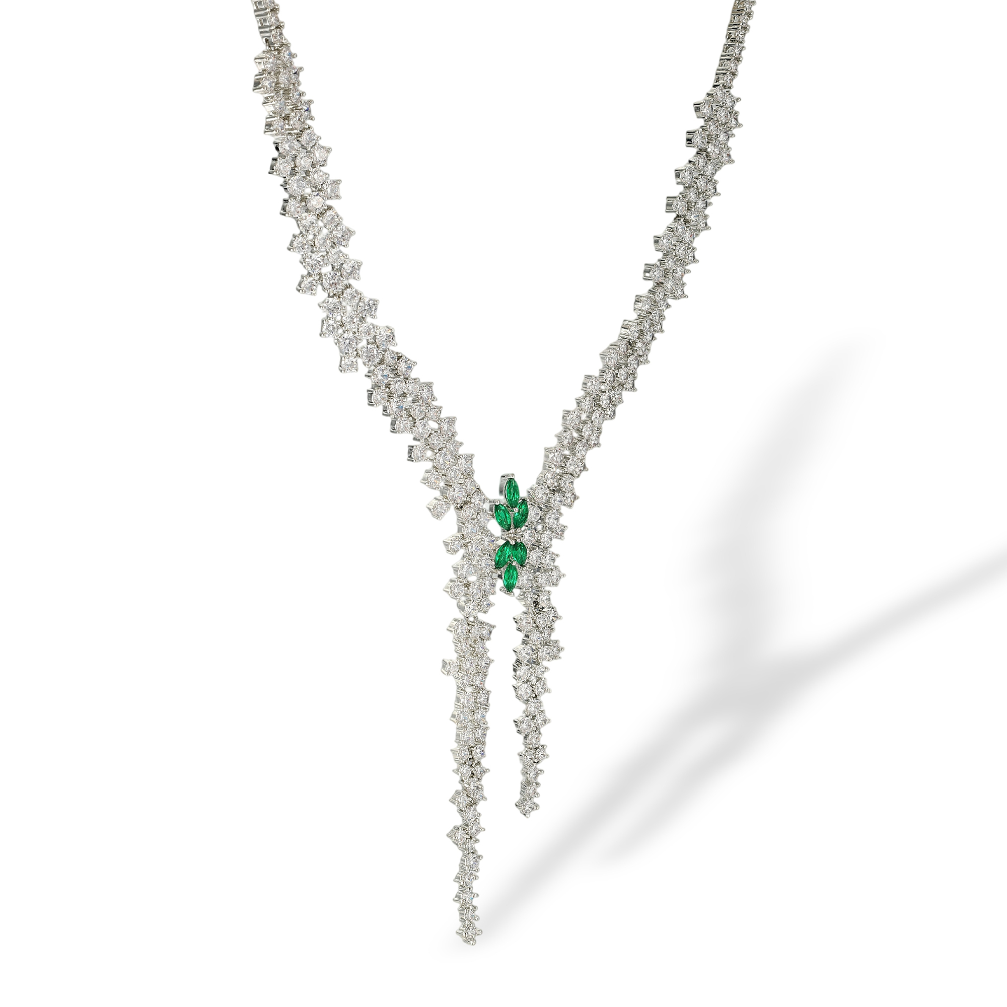 Axellane Green Marquise Leaf Drop Earrings & Necklace Set