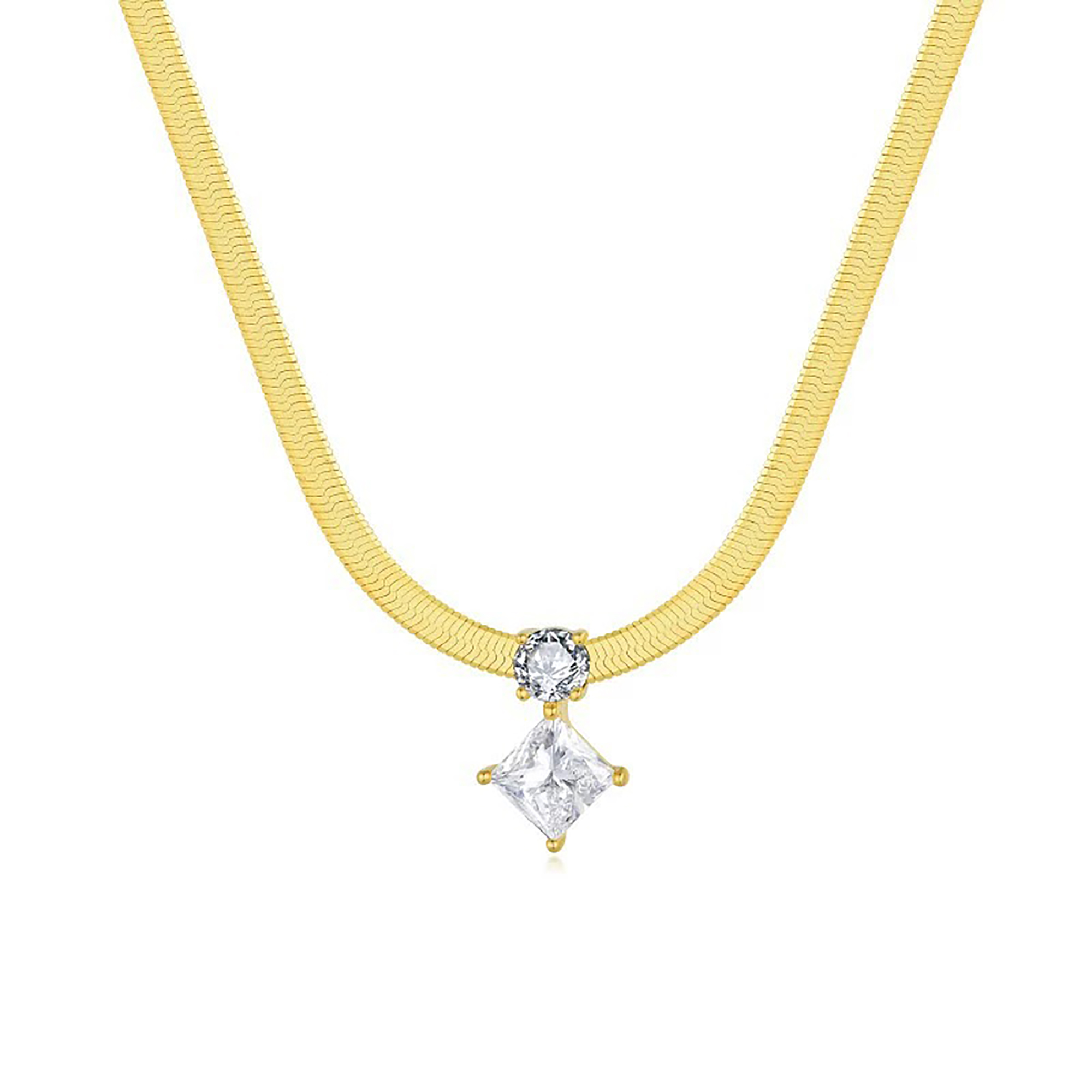 Bénigna 18K Gold Round Square Moissanite Necklace
