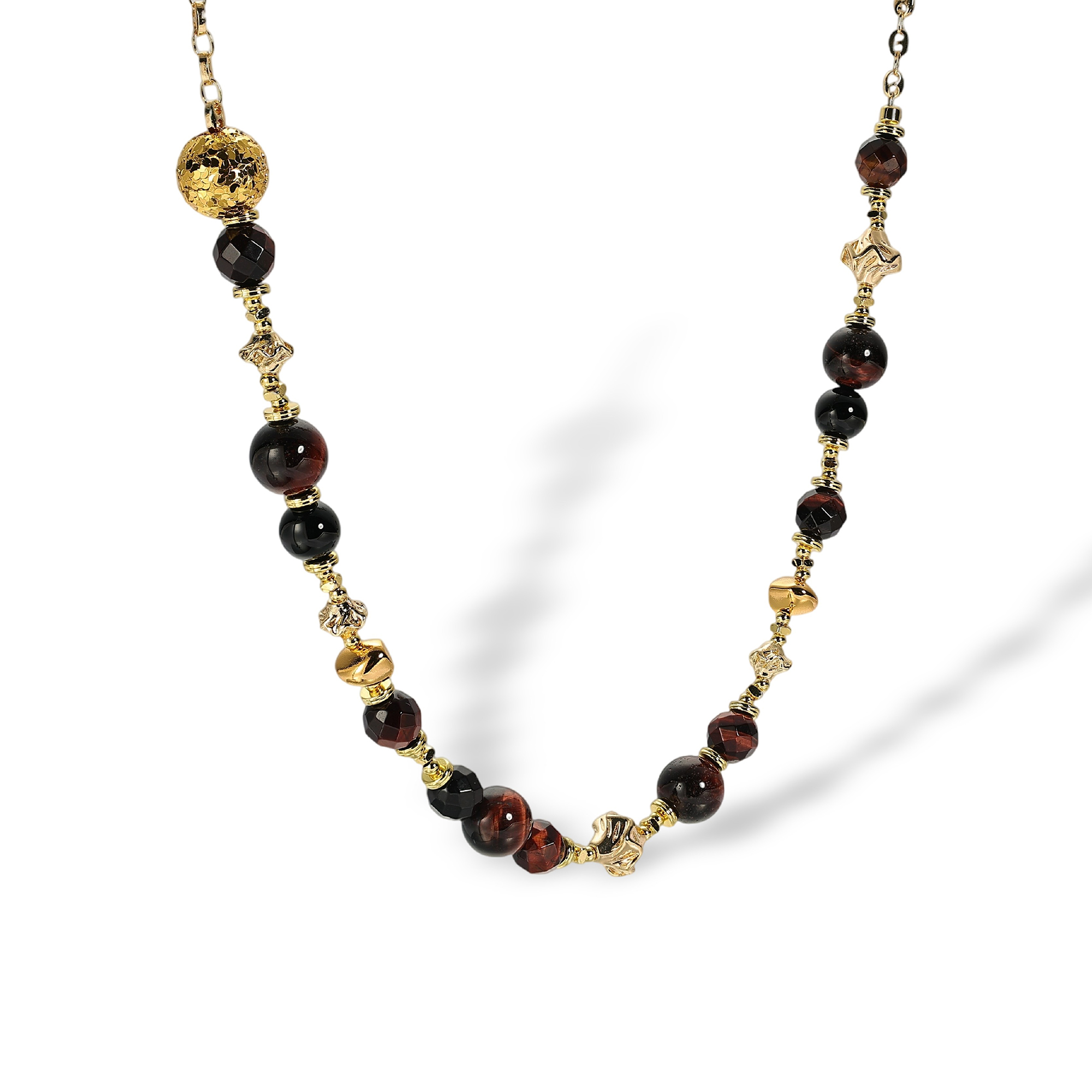 Bertille 18K Gold Red Tiger Eye Bead Long Necklace