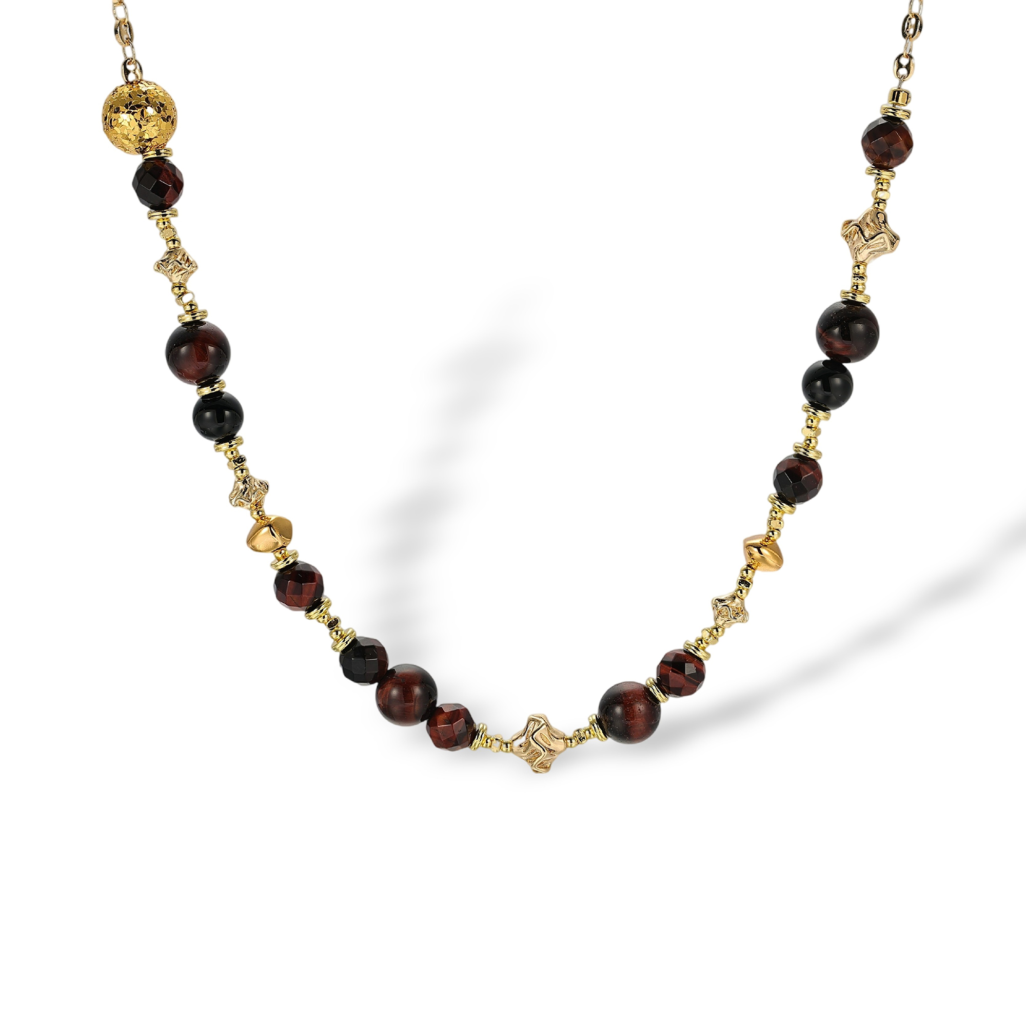 Bertille 18K Gold Red Tiger Eye Bead Long Necklace