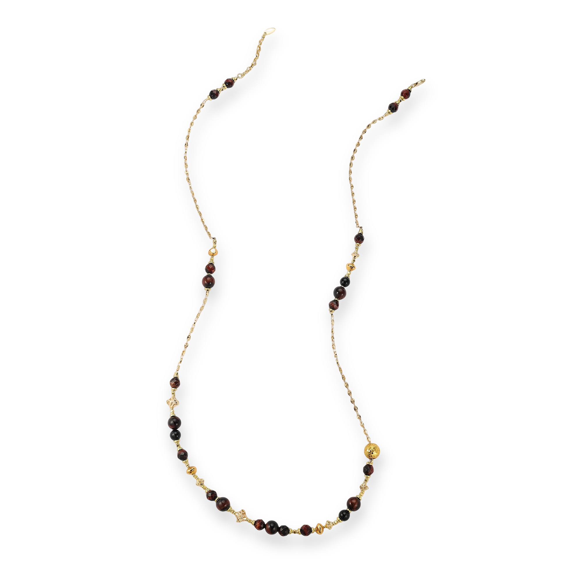 Bertille 18K Gold Red Tiger Eye Bead Long Necklace