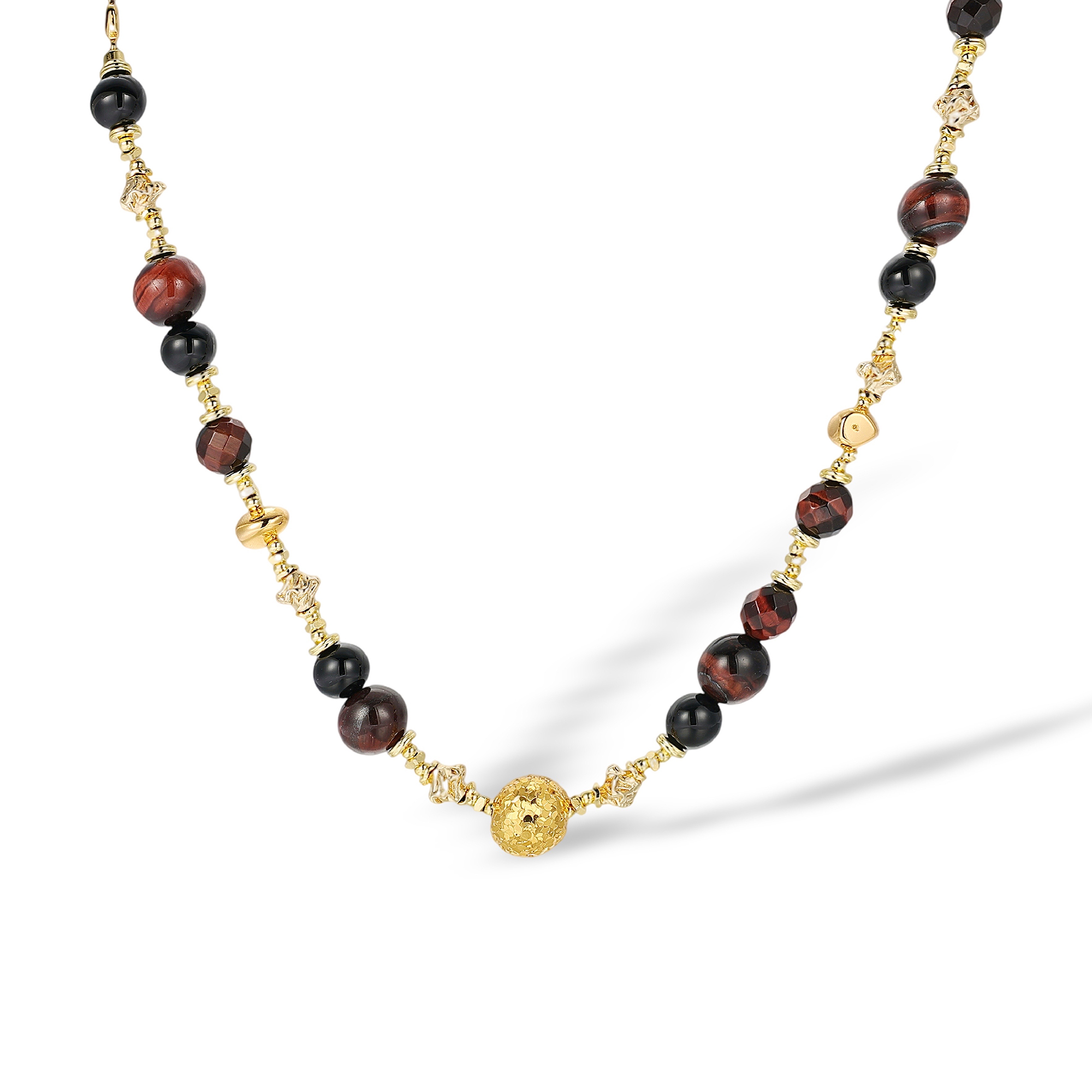 Bertille 18K Gold Red Tiger Eye Bead Heart Choker Necklace