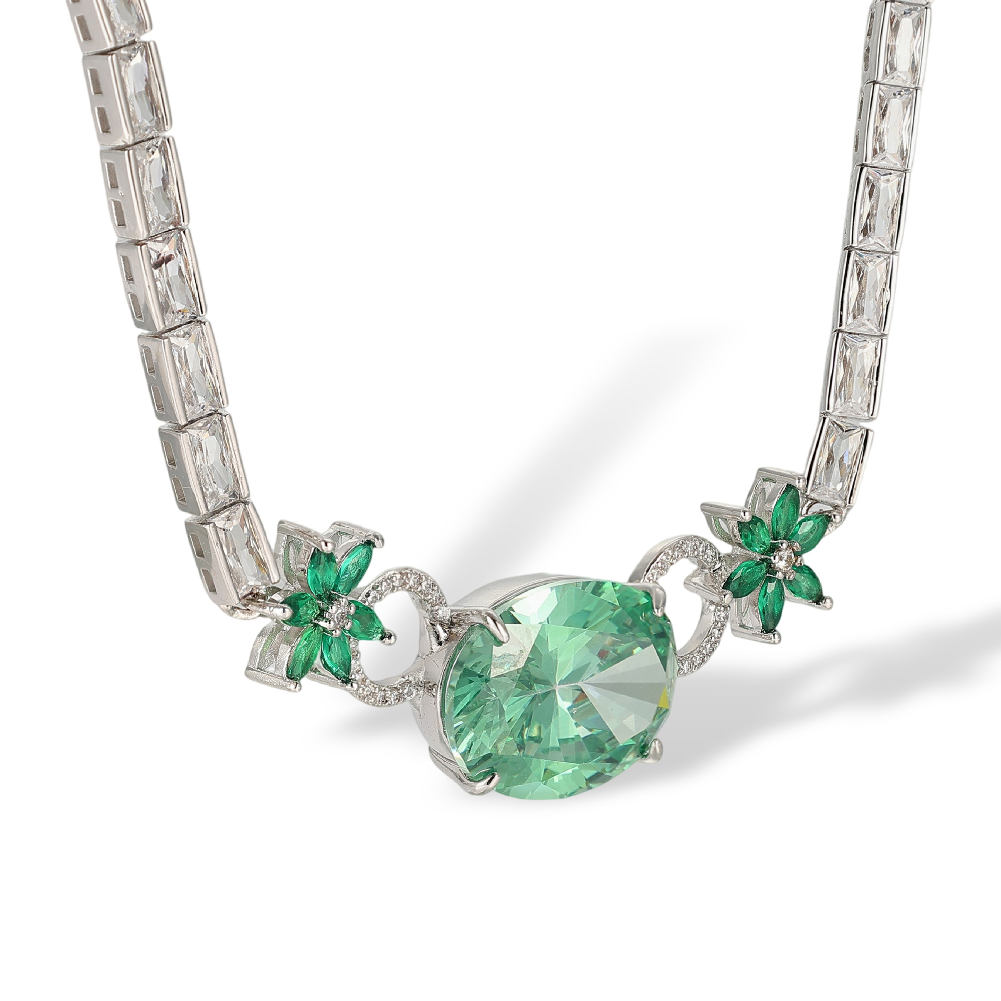Clarabelle Mint Green Oval Floral Necklace