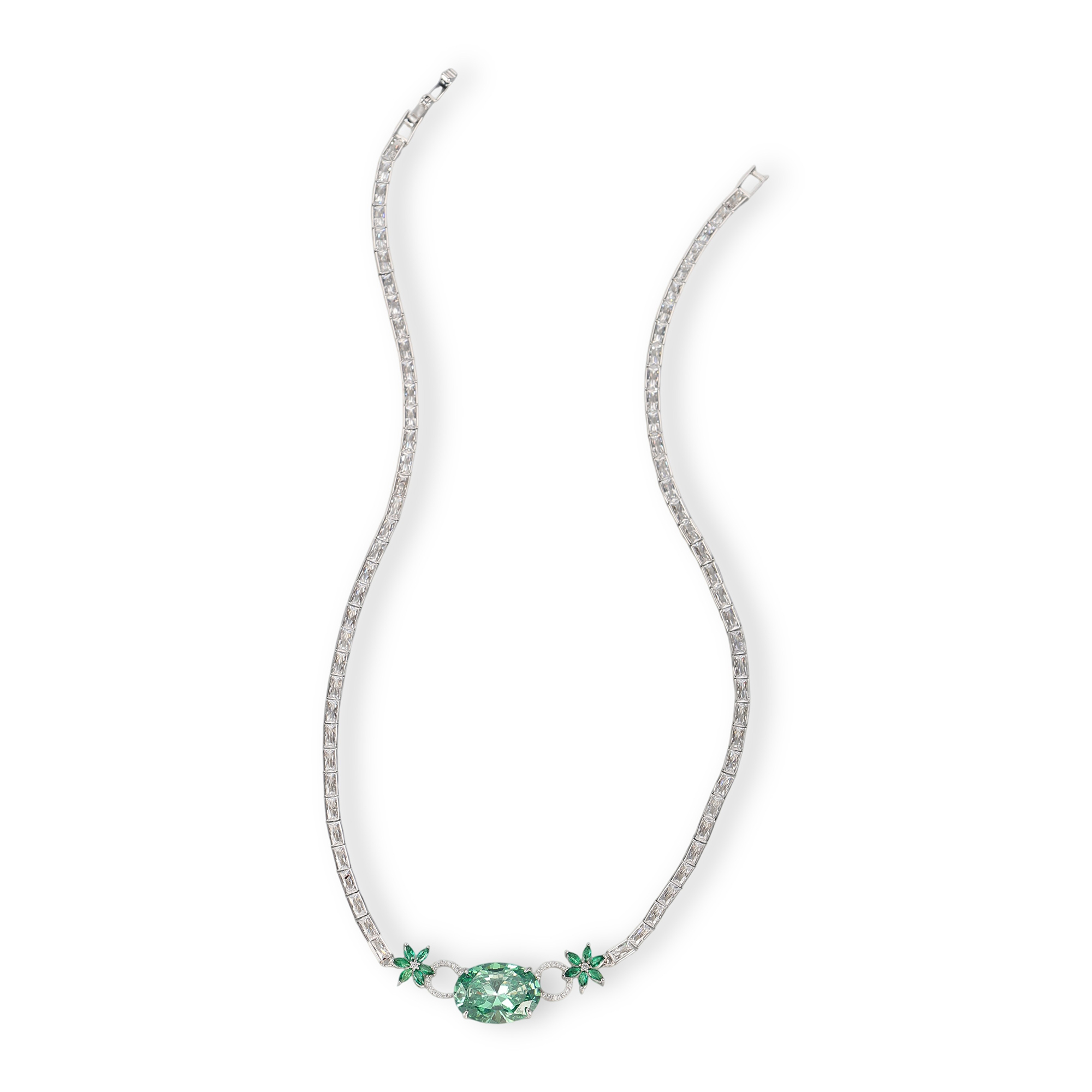 Clarabelle Mint Green Oval Floral Necklace