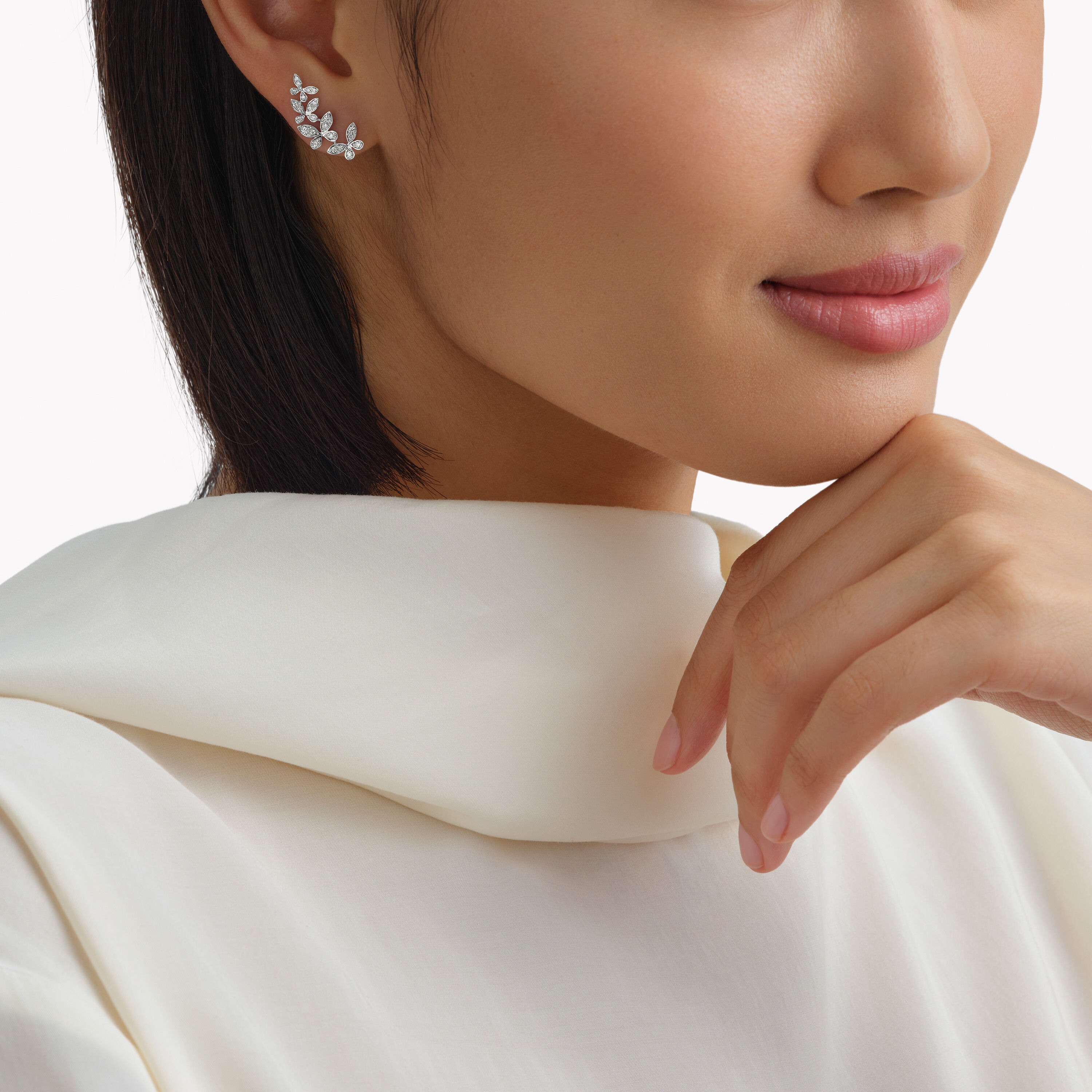 Cyrene White Asymmetric Butterfly Stud Earrings