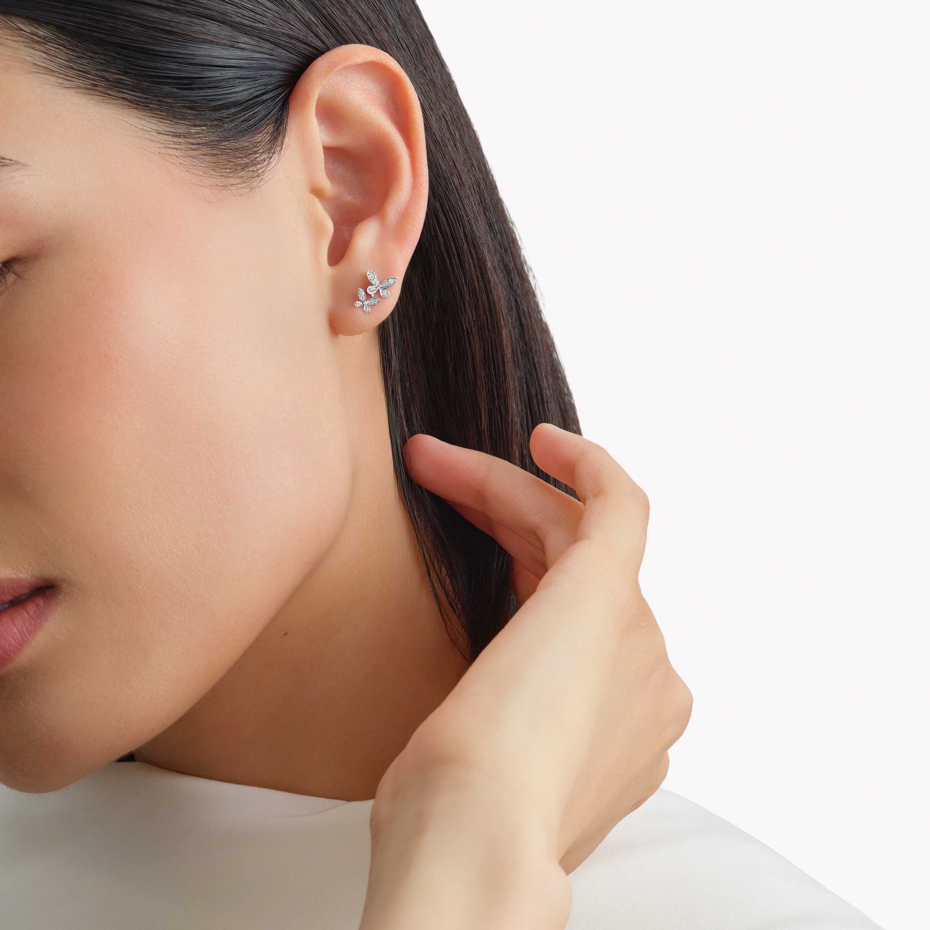Cyrene White Asymmetric Butterfly Stud Earrings