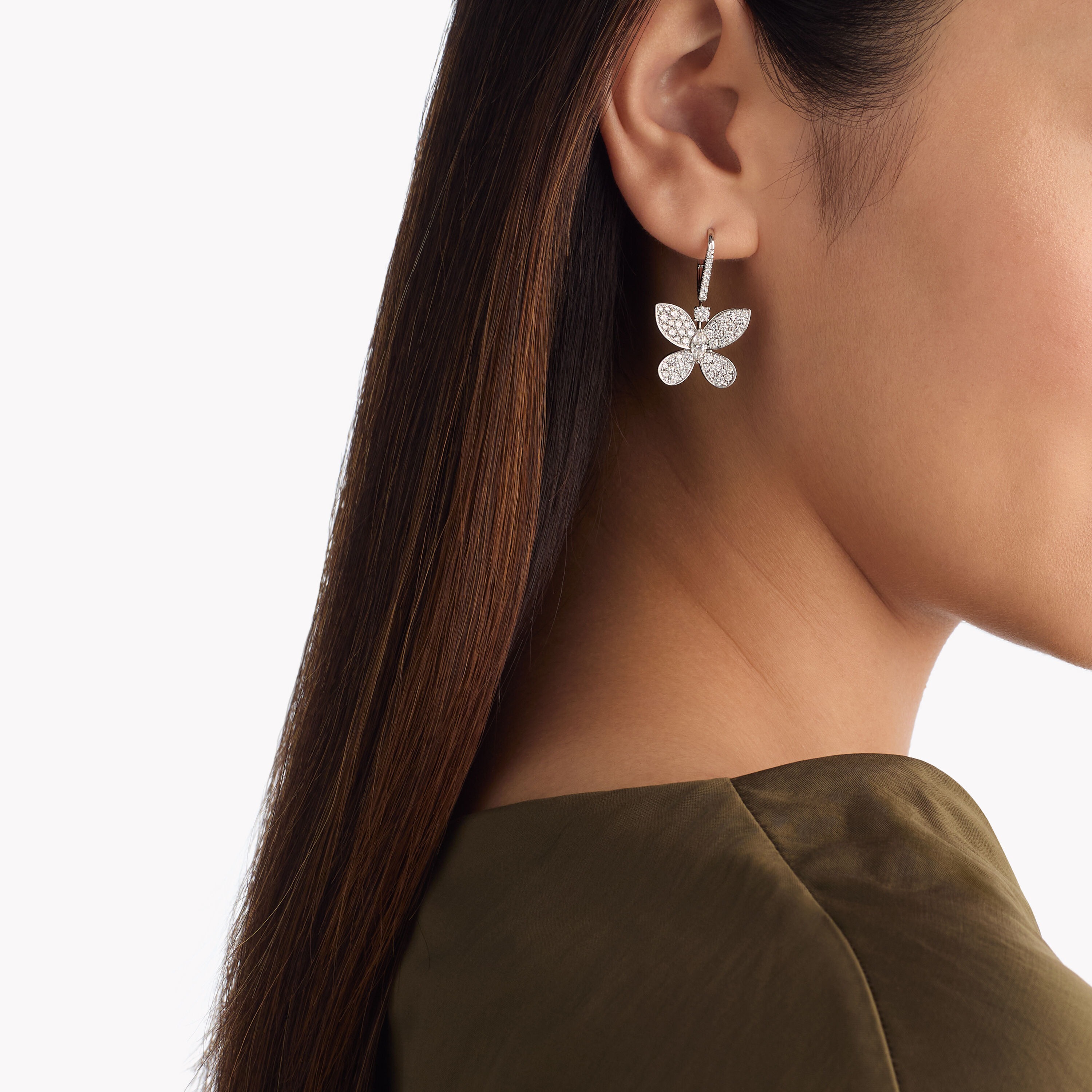 Léonne White Butterfly Pavé Drop Earrings