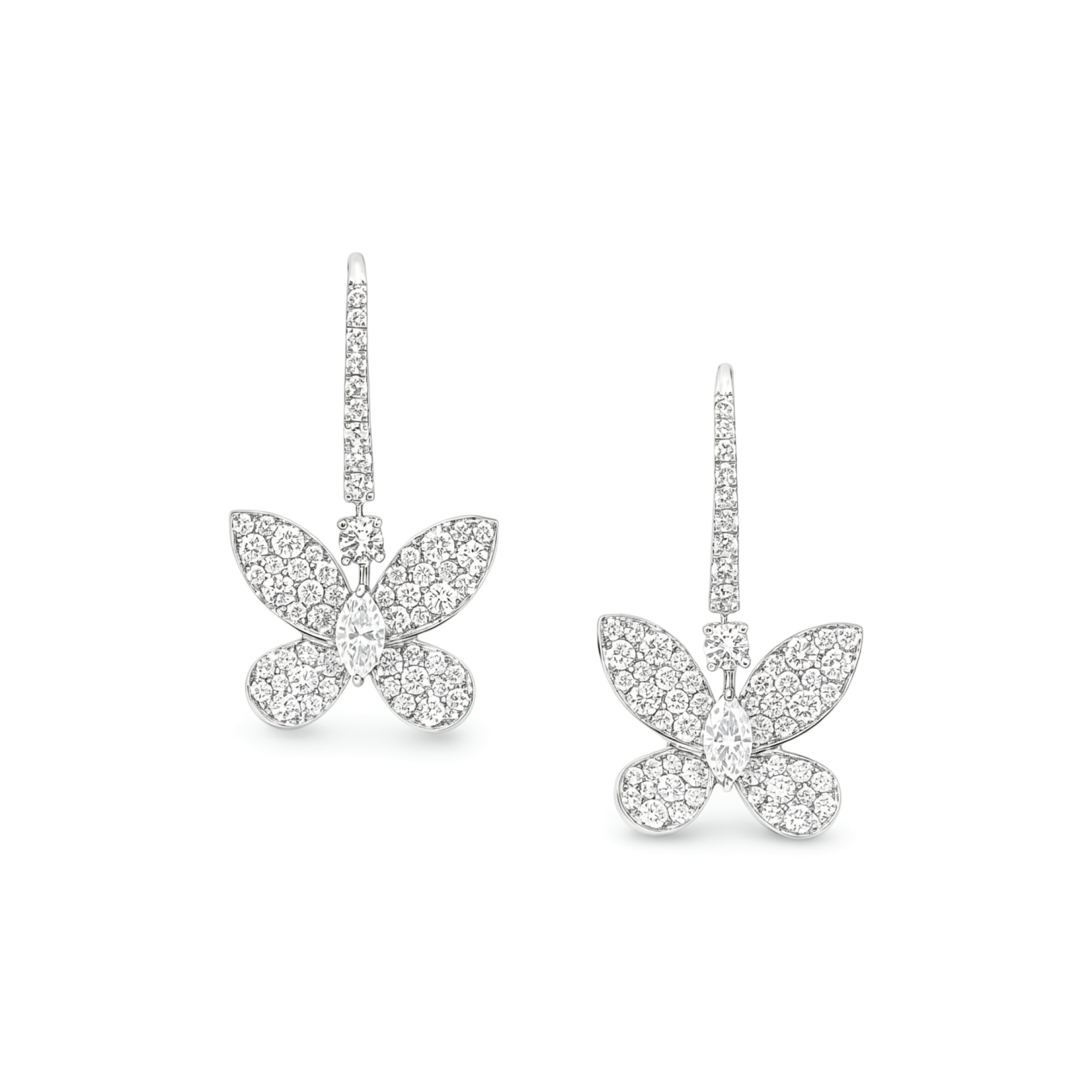 Léonne White Butterfly Pavé Drop Earrings