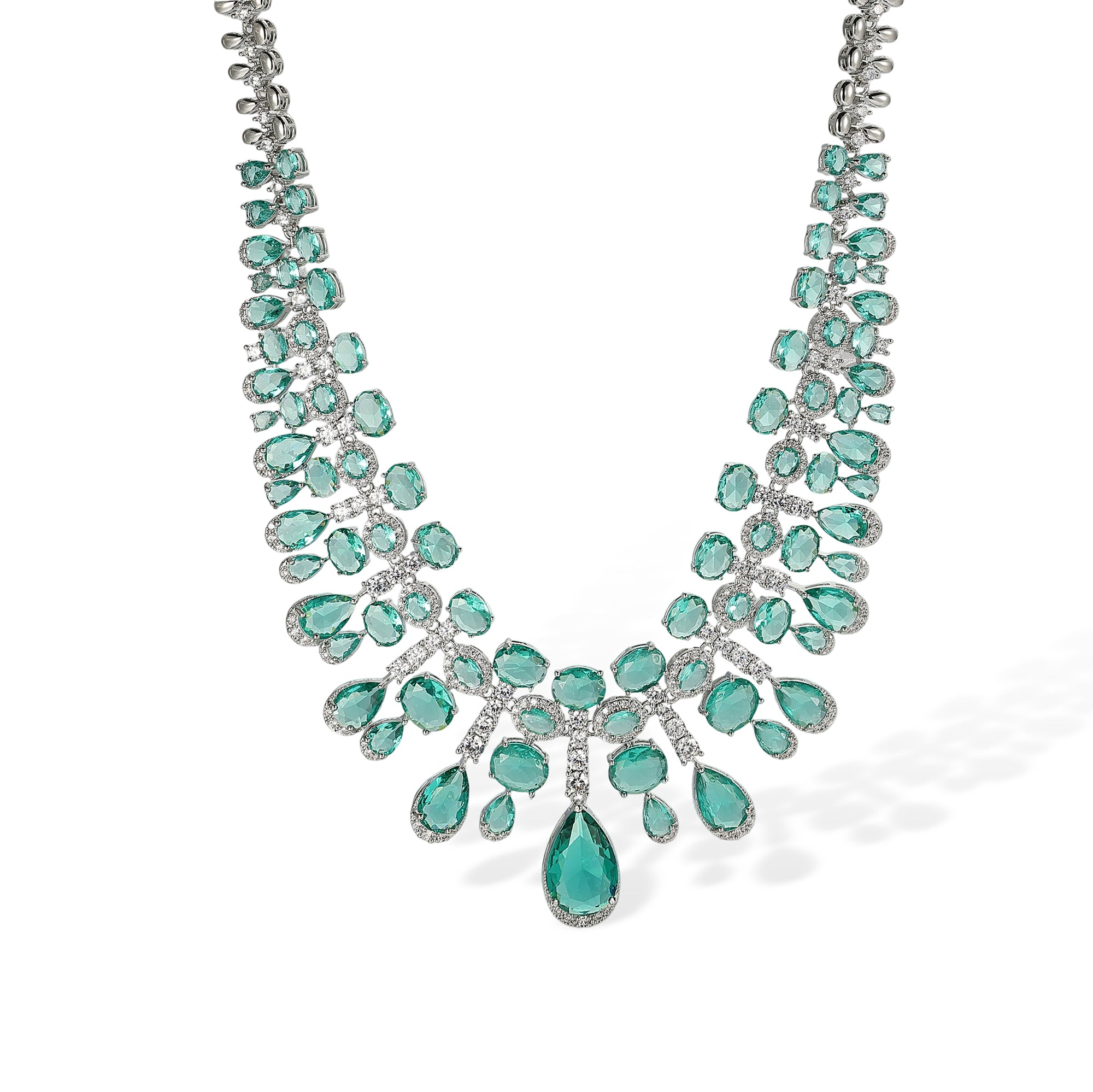 Daggard Green Teardrop Oval Drop Earrings & Necklace Set
