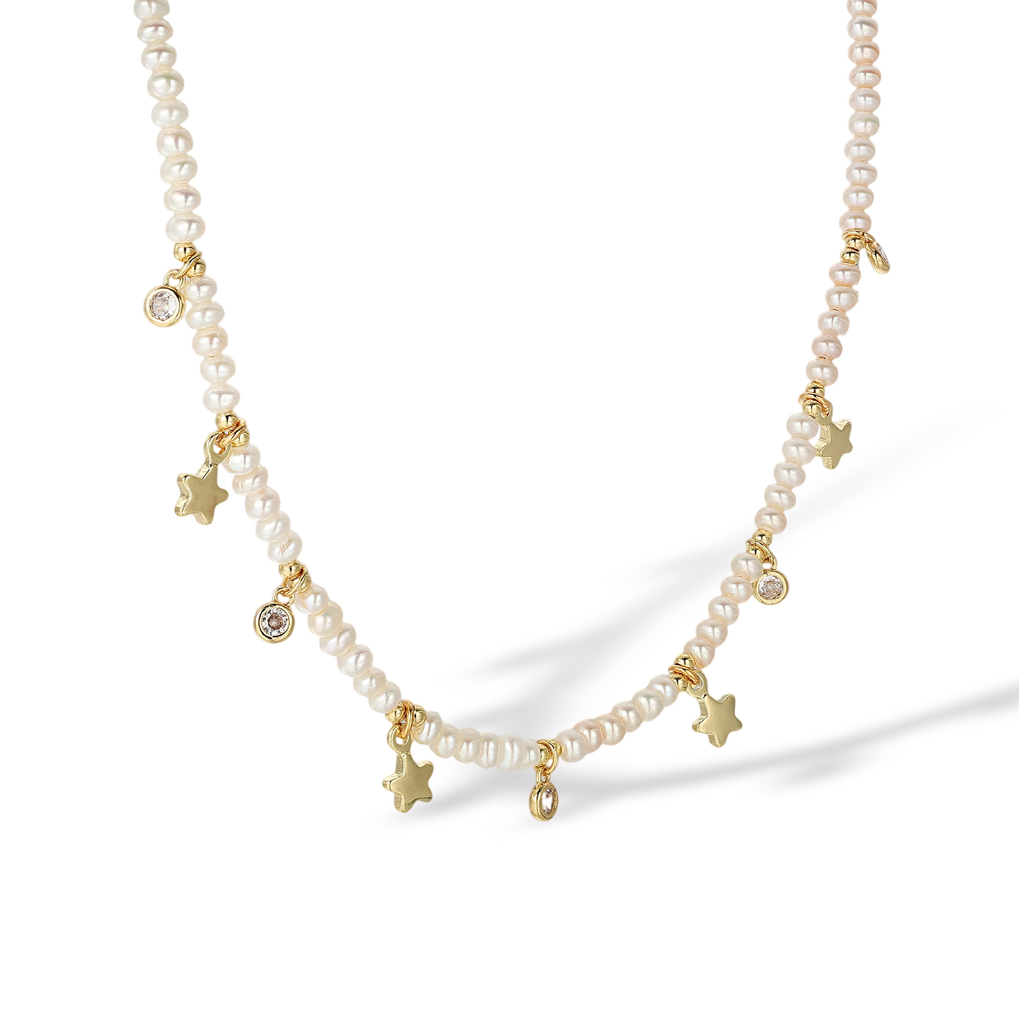 Dahliane White Pearl Star Choker Necklace