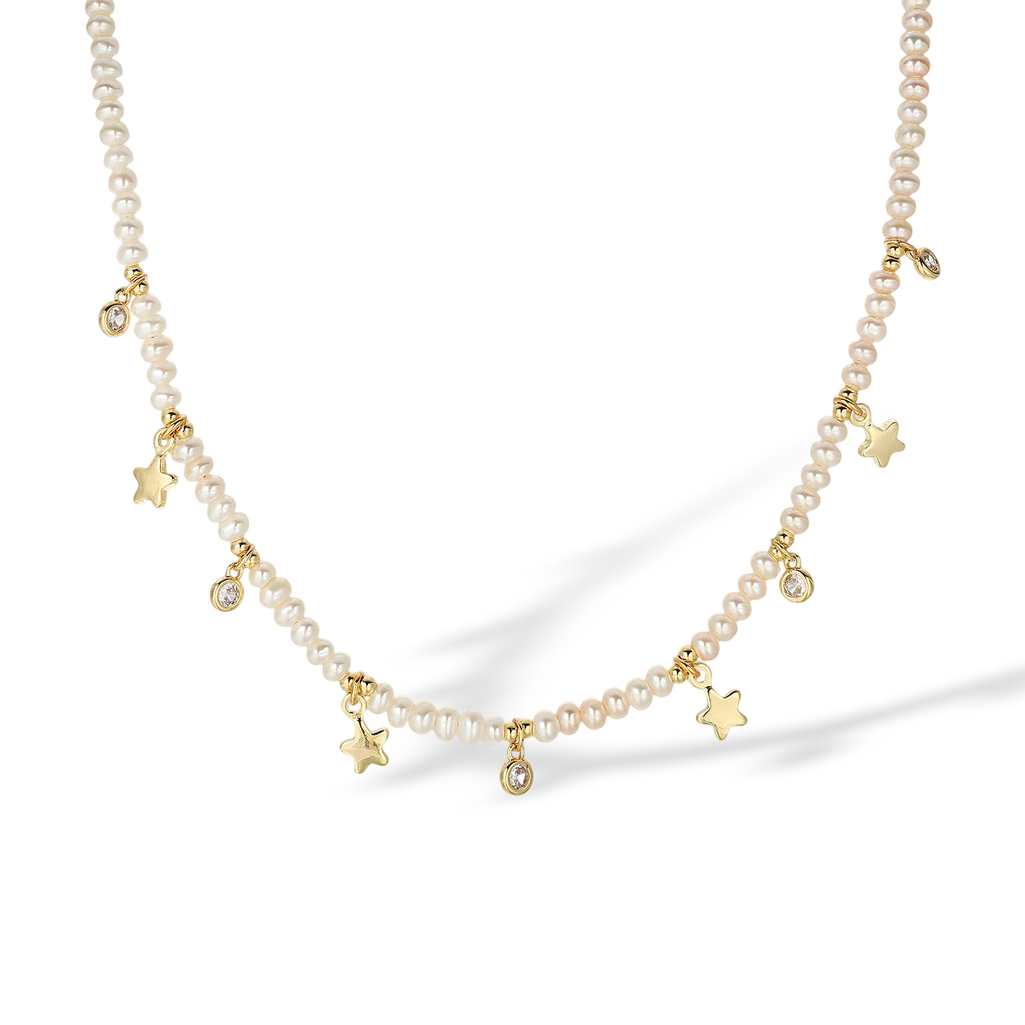 Dahliane White Pearl Star Choker Necklace