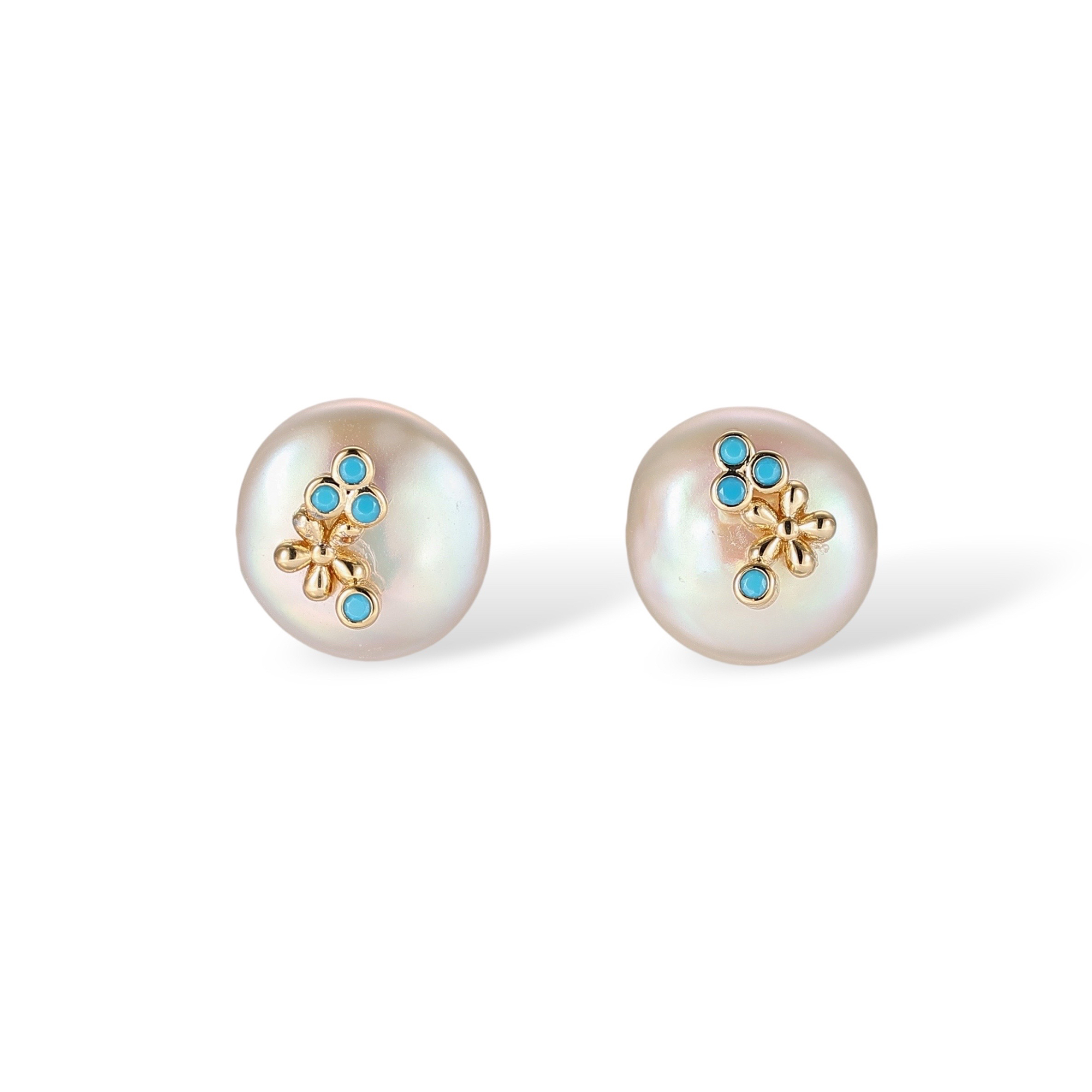 Dauphina White Baroque Pearl Floral Stud Earrings 
