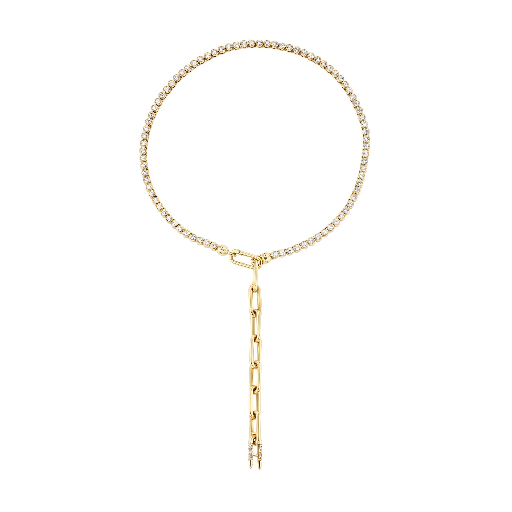 Diana 14K Gold Mixed-Link Bezel Tennis Necklace