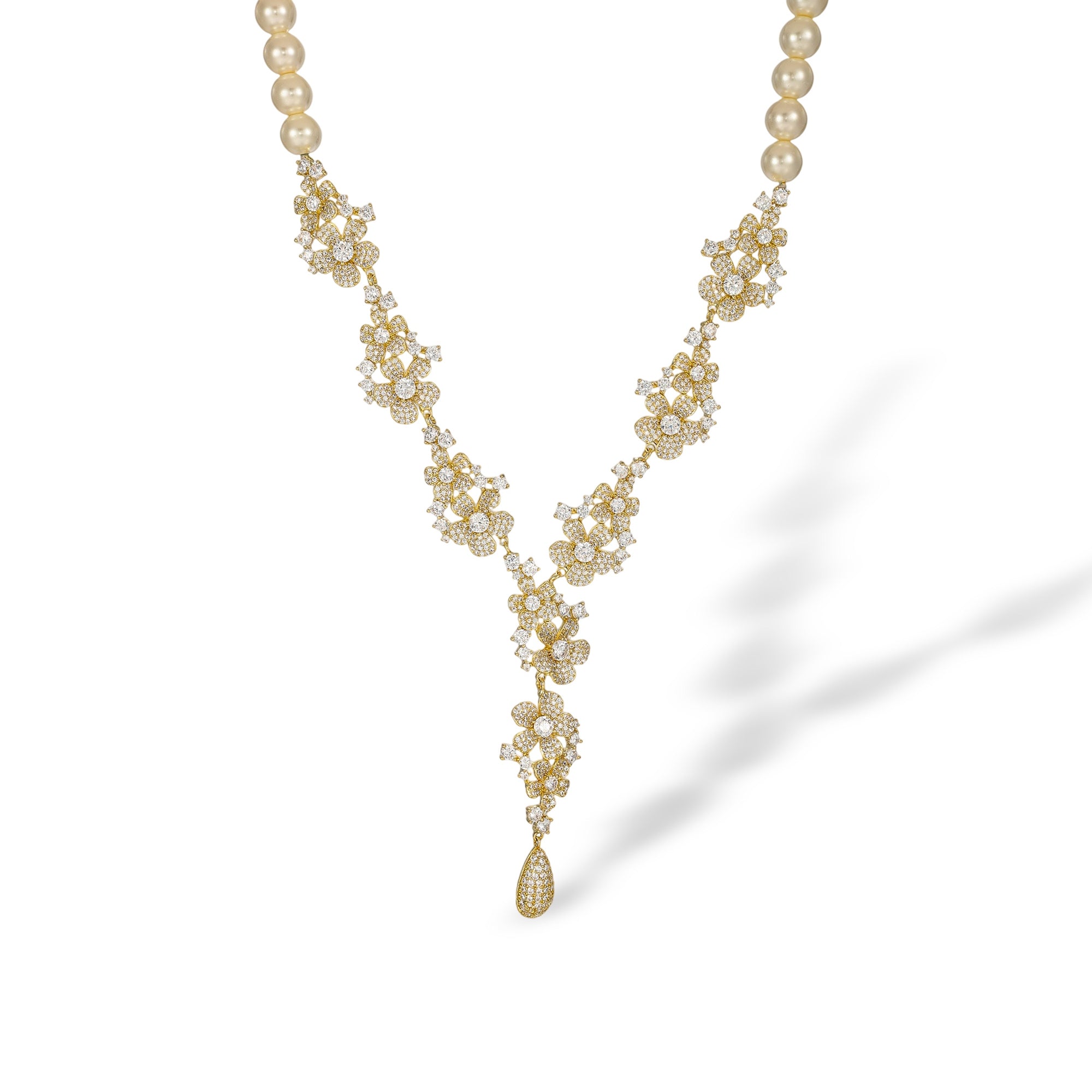 Dunja 14K Gold Floral Pearl Y Shape Necklace
