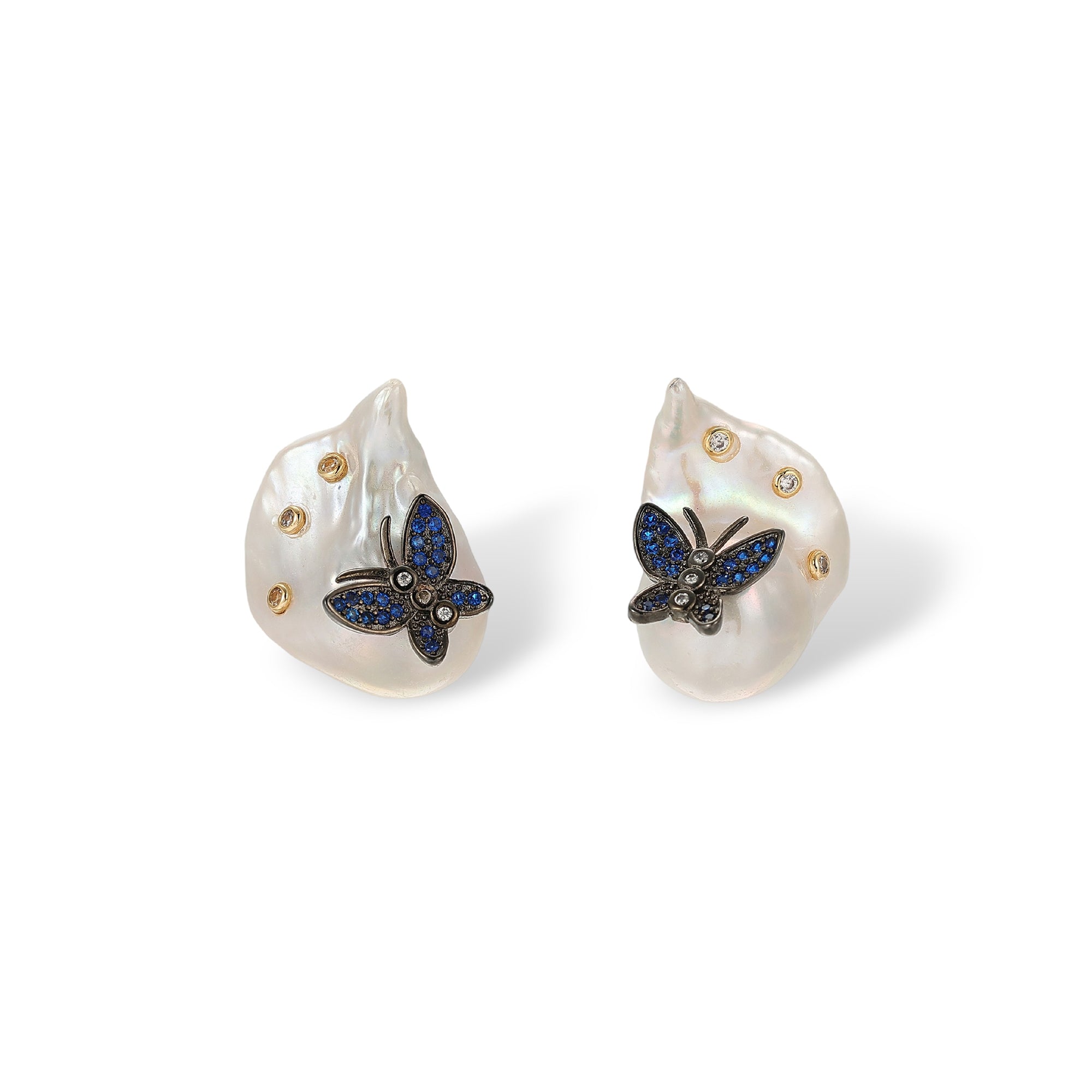 Éponina Blue Butterfly Baroque Pearl Stud Earrings