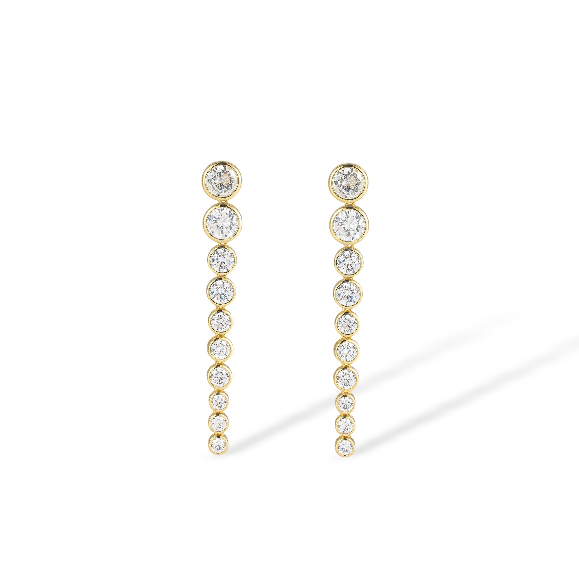 Éstella 18K Gold Long Linear Bezel Round Drop Earrings