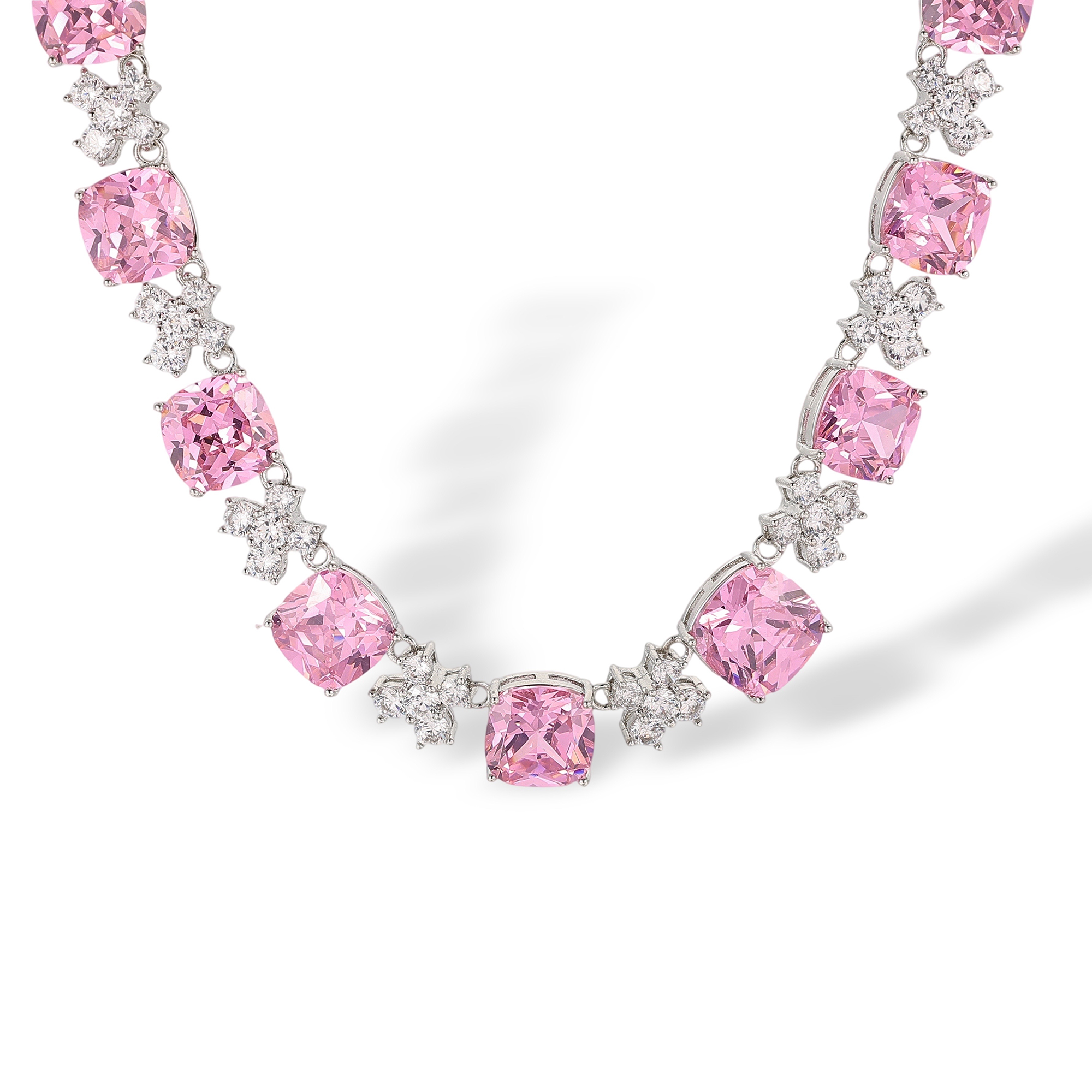 Euphemia Pink Cushion Floral Drop Earrings & Necklace Set