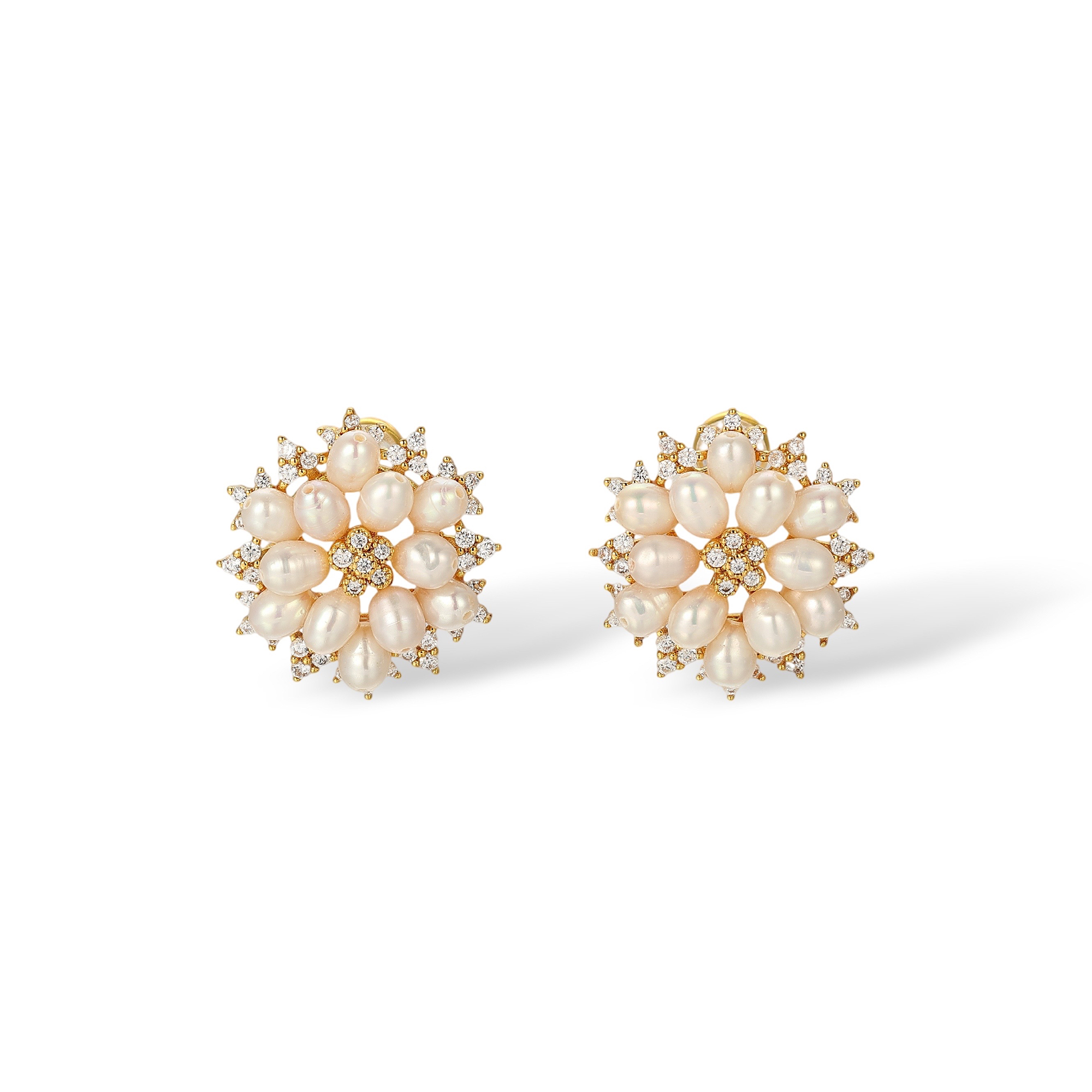 Fébria 18K Gold Pearl Floral Stud Earrings