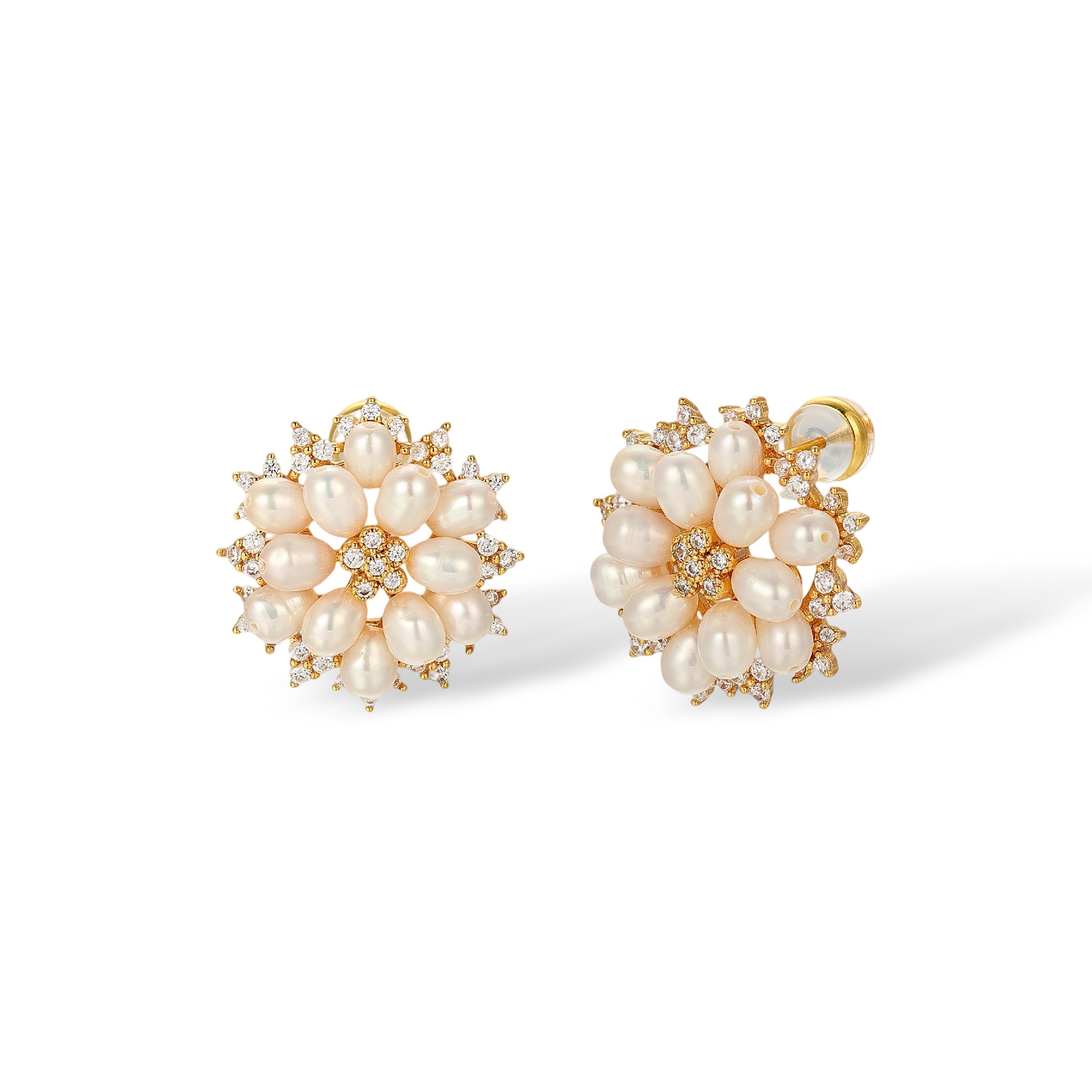Fébria 18K Gold Pearl Floral Stud Earrings
